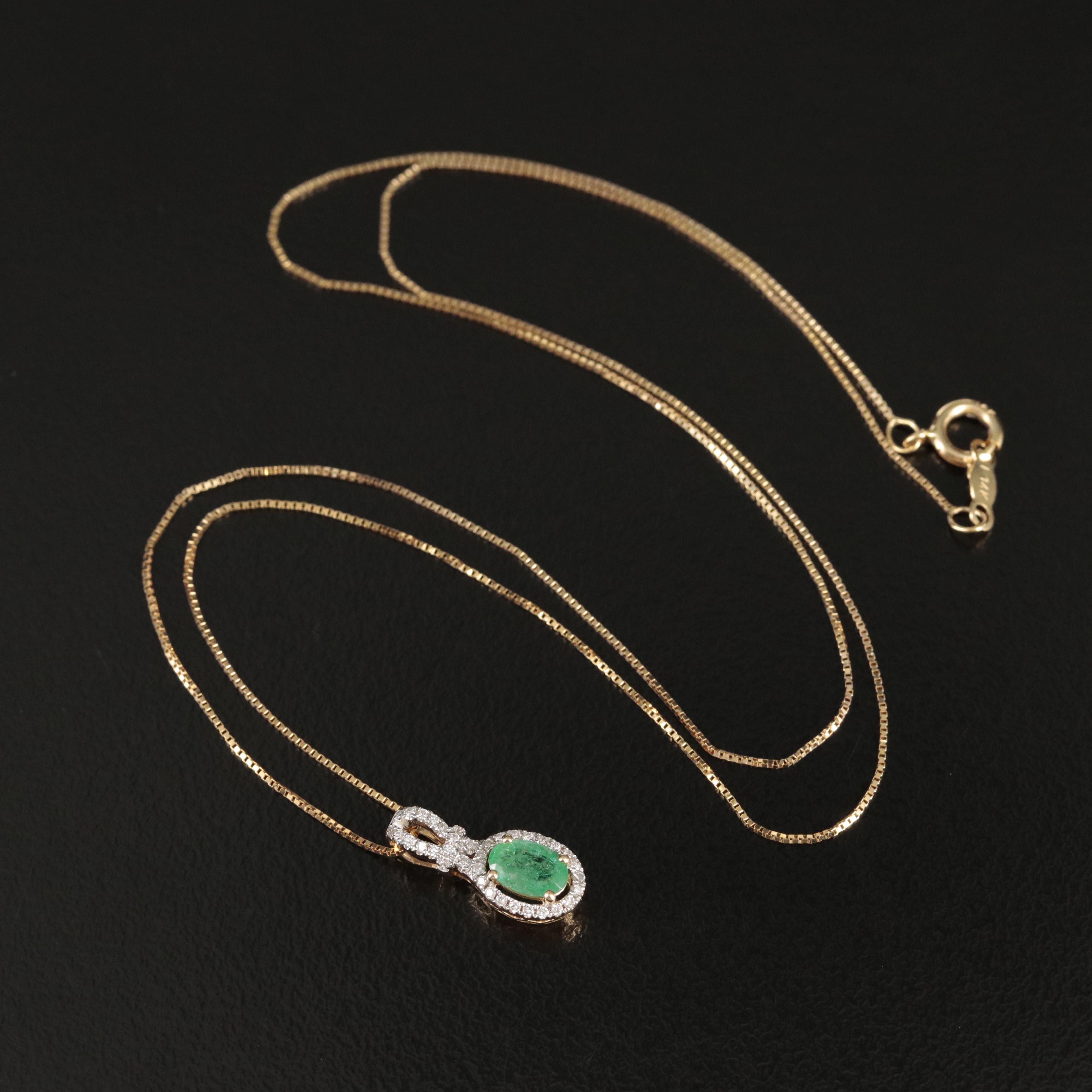 14K Emerald and Diamond Pendant Necklace