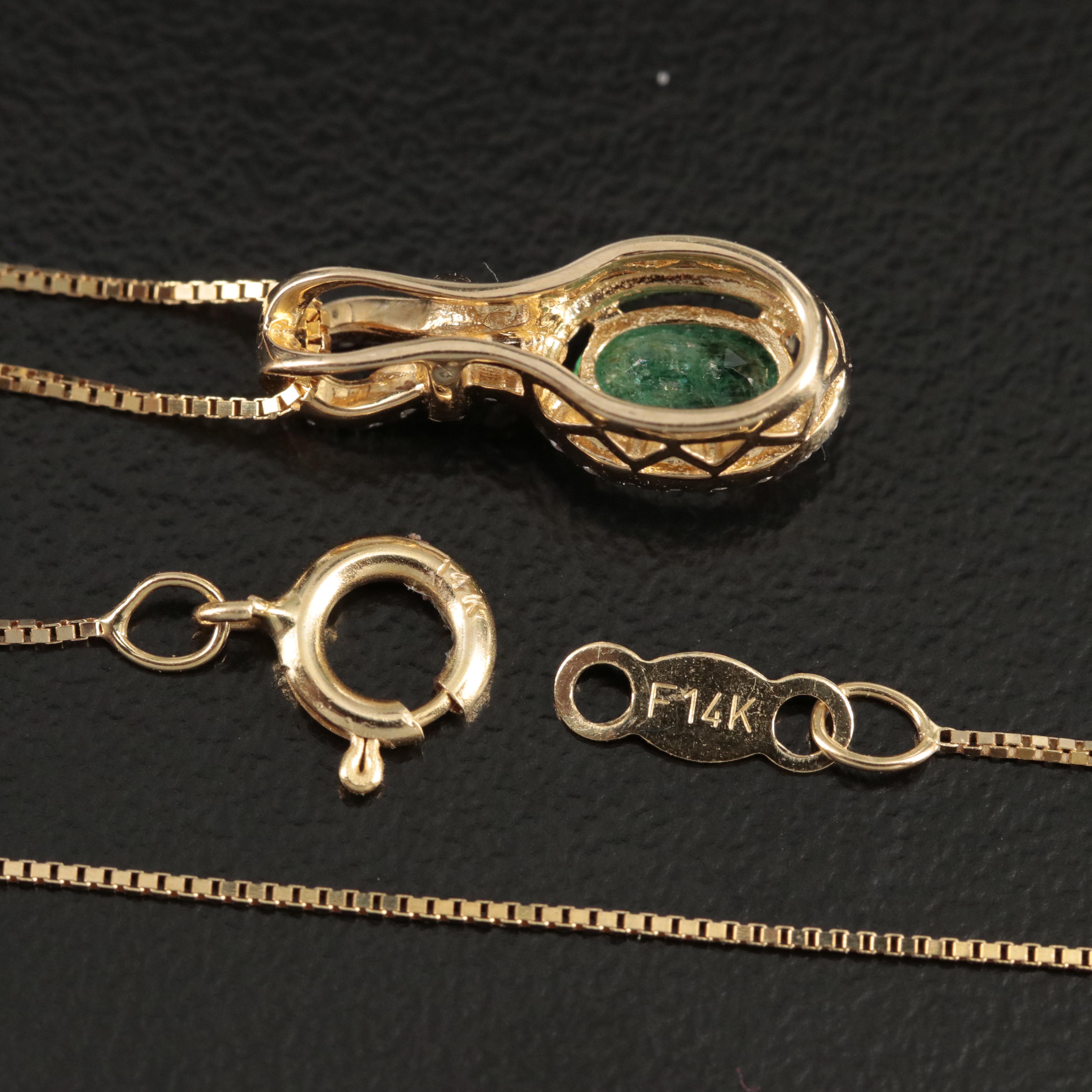 14K Emerald and Diamond Pendant Necklace