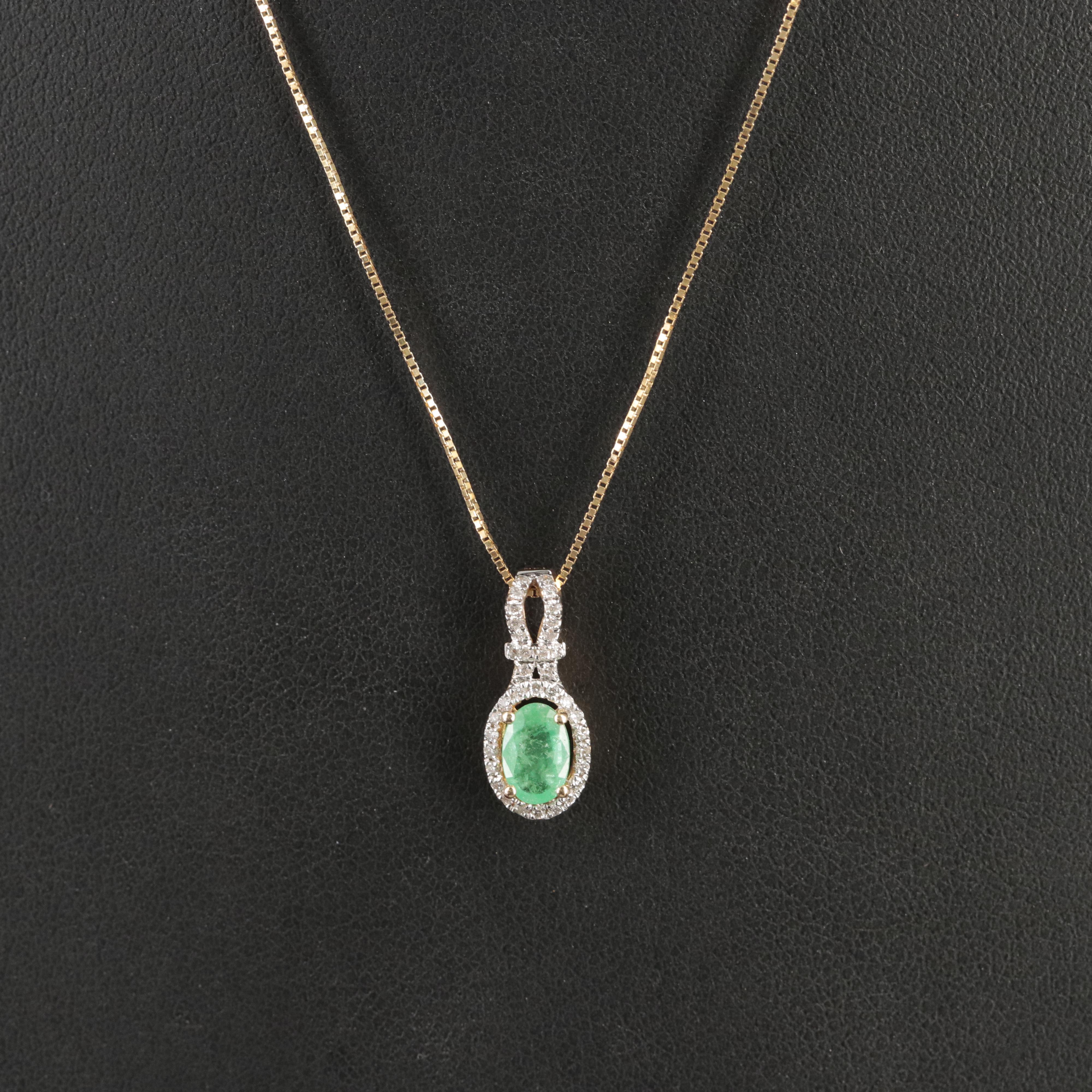 14K Emerald and Diamond Pendant Necklace