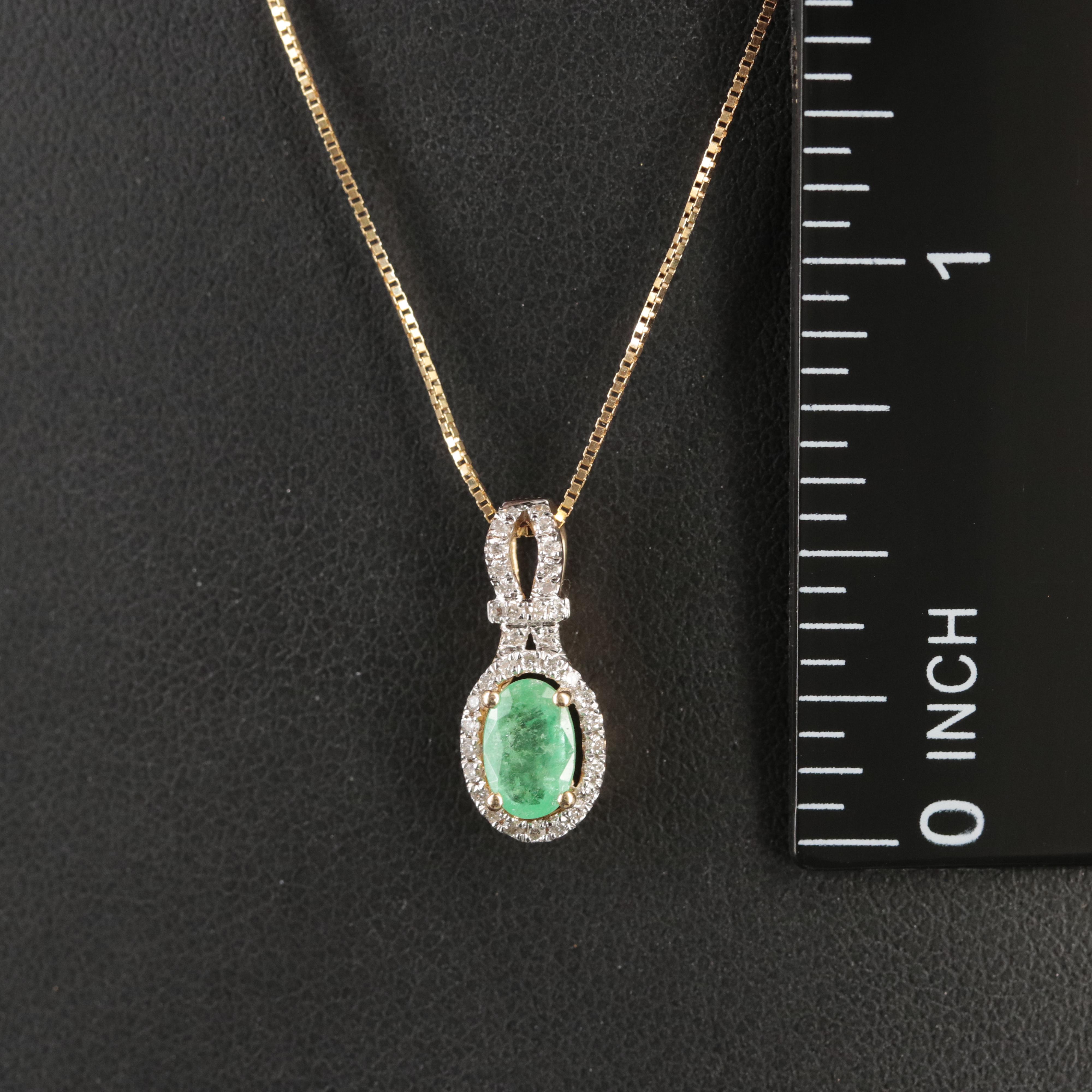 14K Emerald and Diamond Pendant Necklace