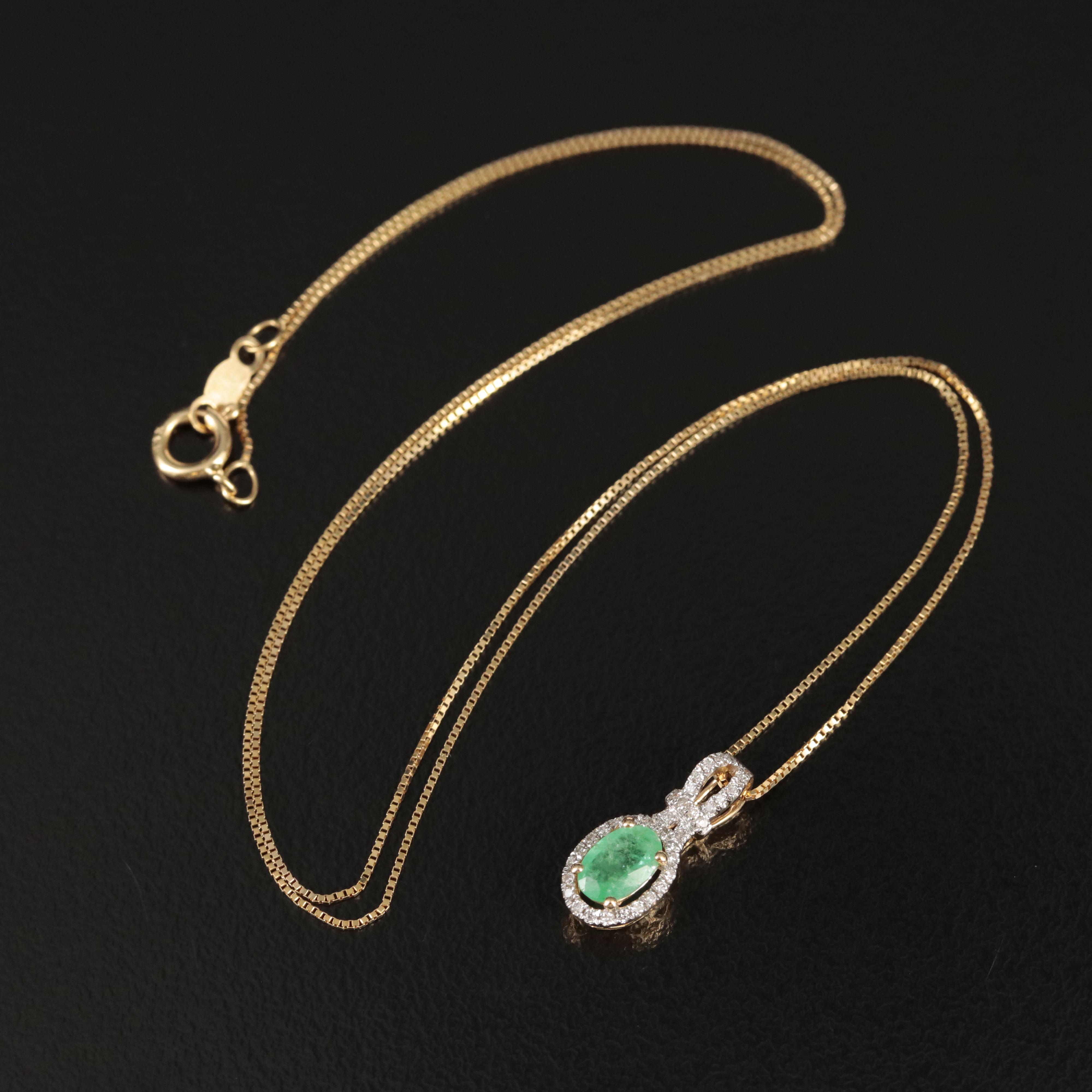 14K Emerald and Diamond Pendant Necklace