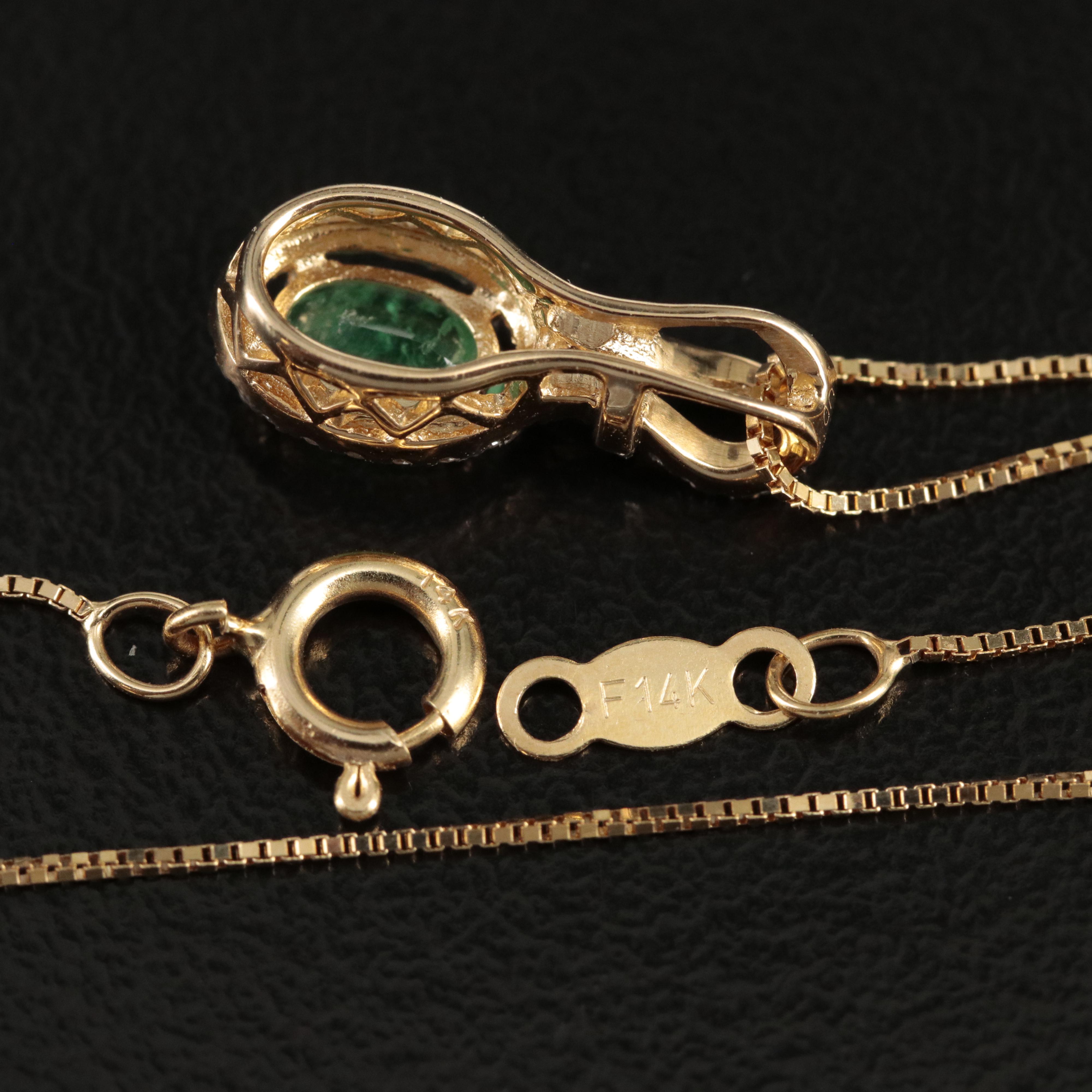 14K Emerald and Diamond Pendant Necklace