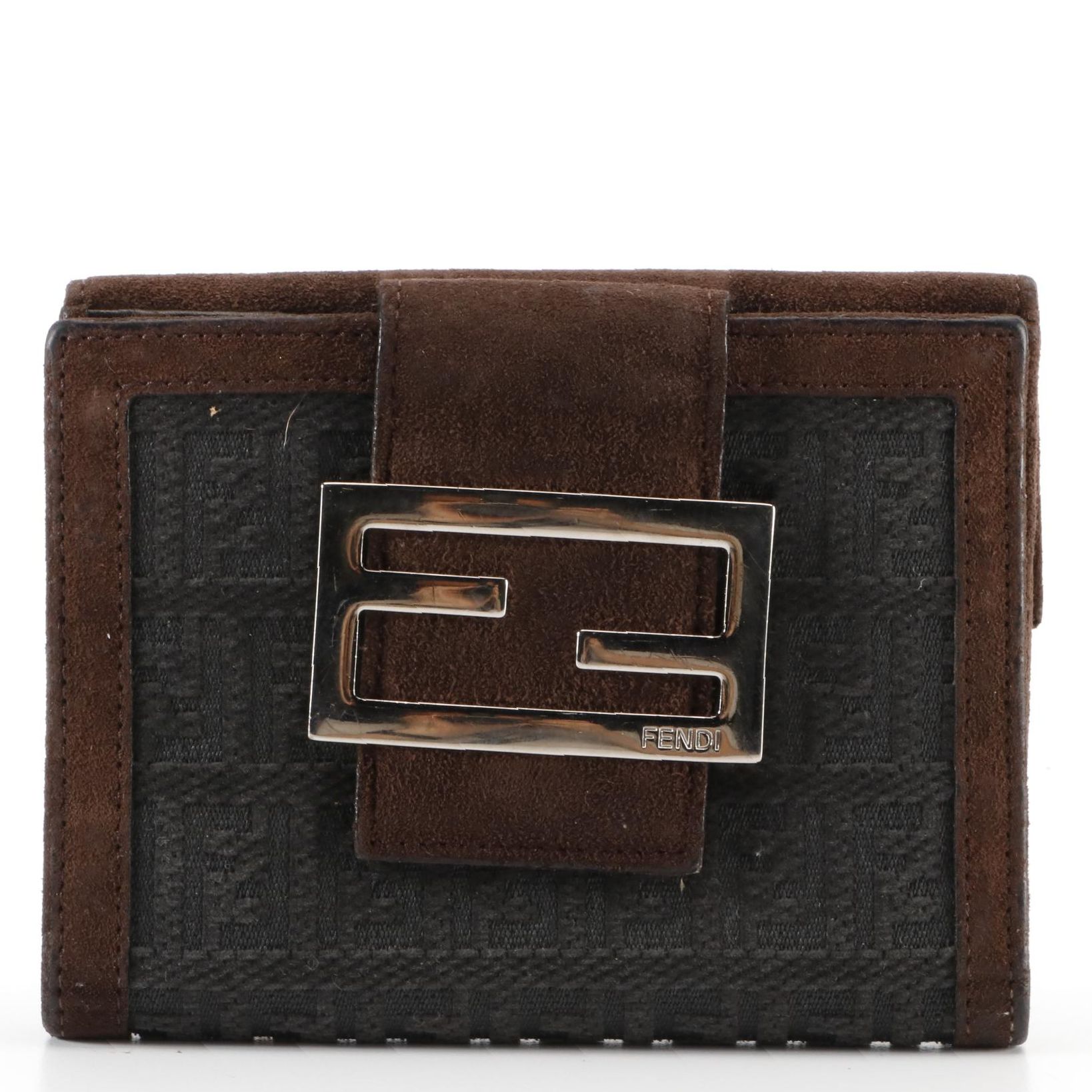 Fendi Zucca Canvas and Suede Compact Wallet