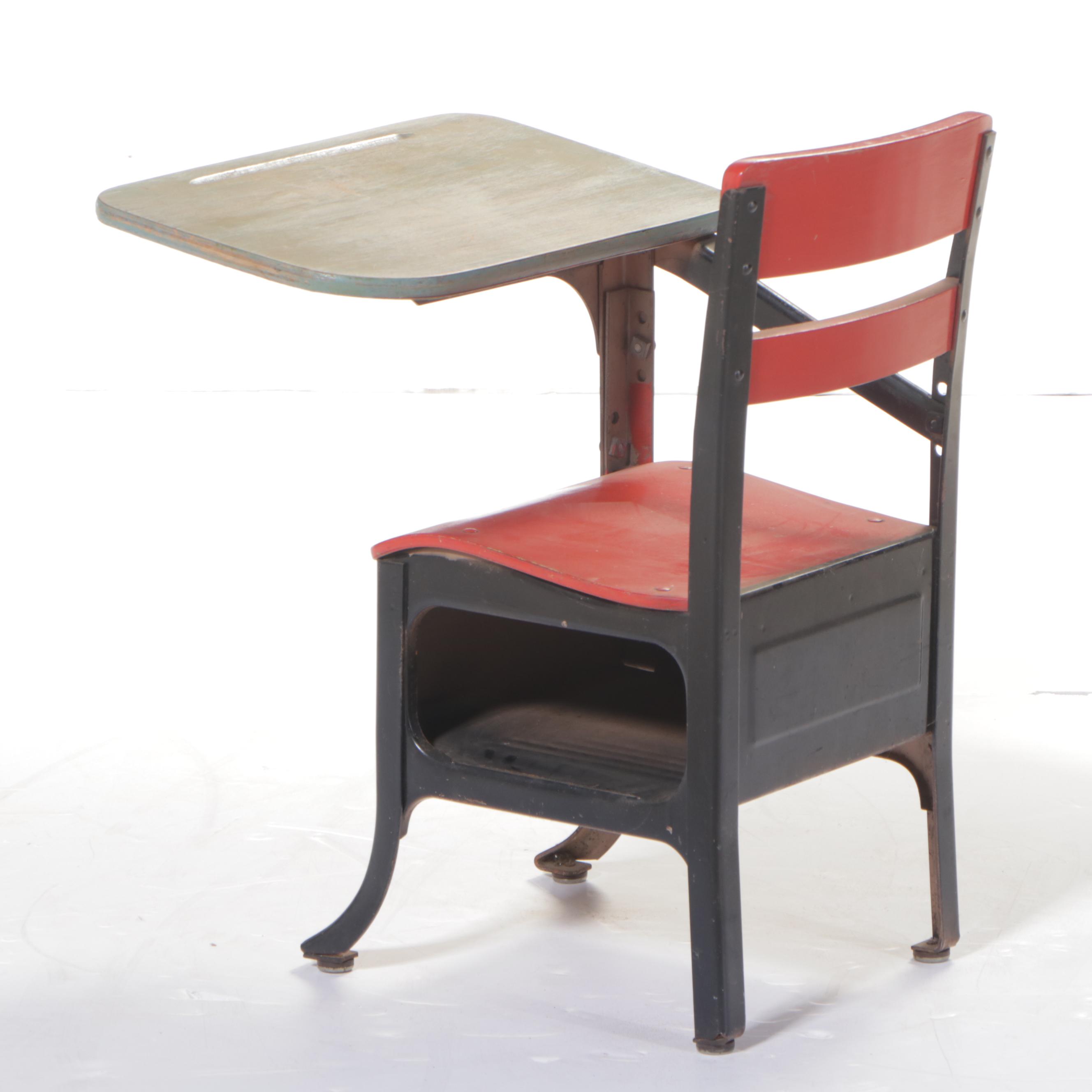 Painted Steel and Plywood Child's School Desk, Mid-20th Century