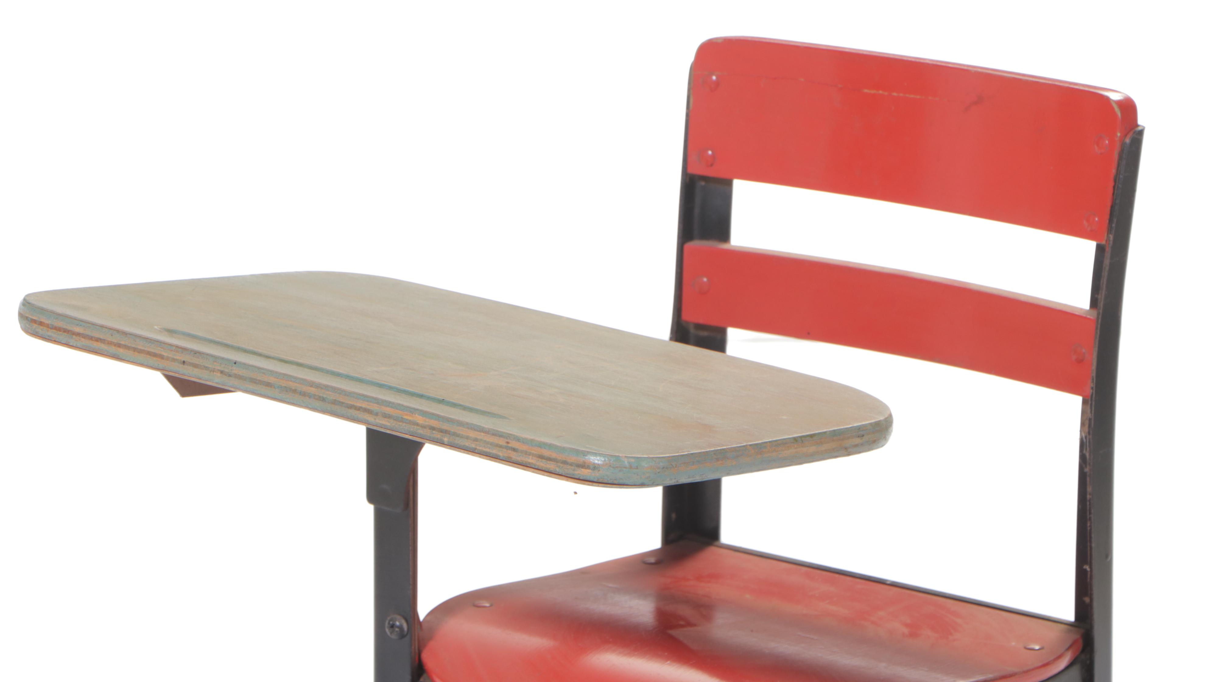 Painted Steel and Plywood Child's School Desk, Mid-20th Century