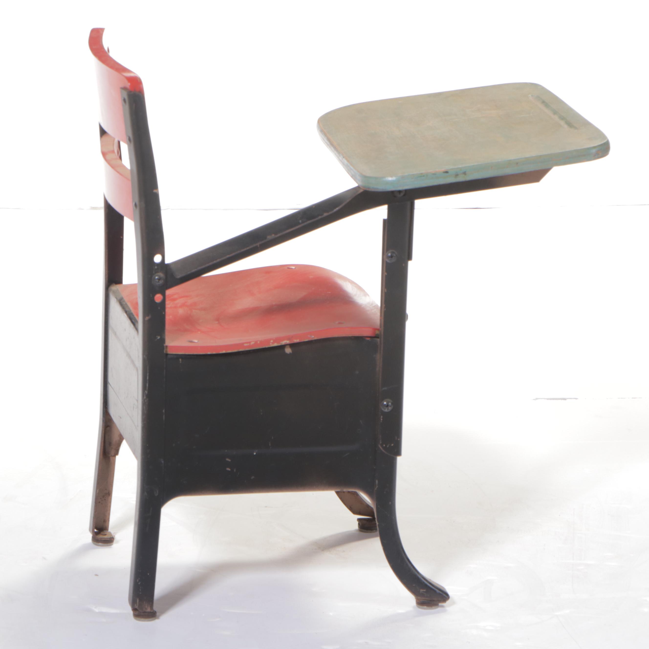 Painted Steel and Plywood Child's School Desk, Mid-20th Century