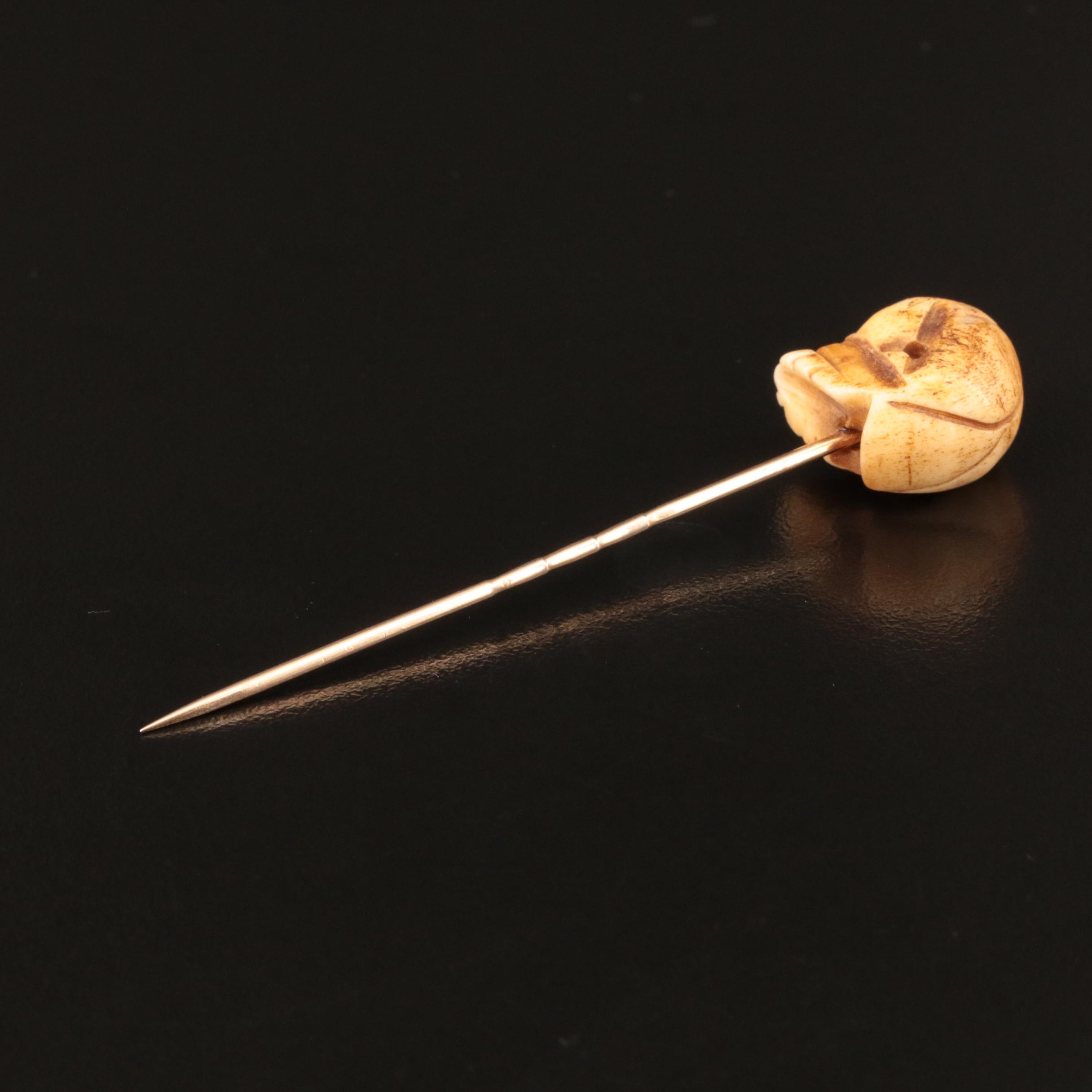 Vintage 10K Garnet and Bone Skull Stick Pin