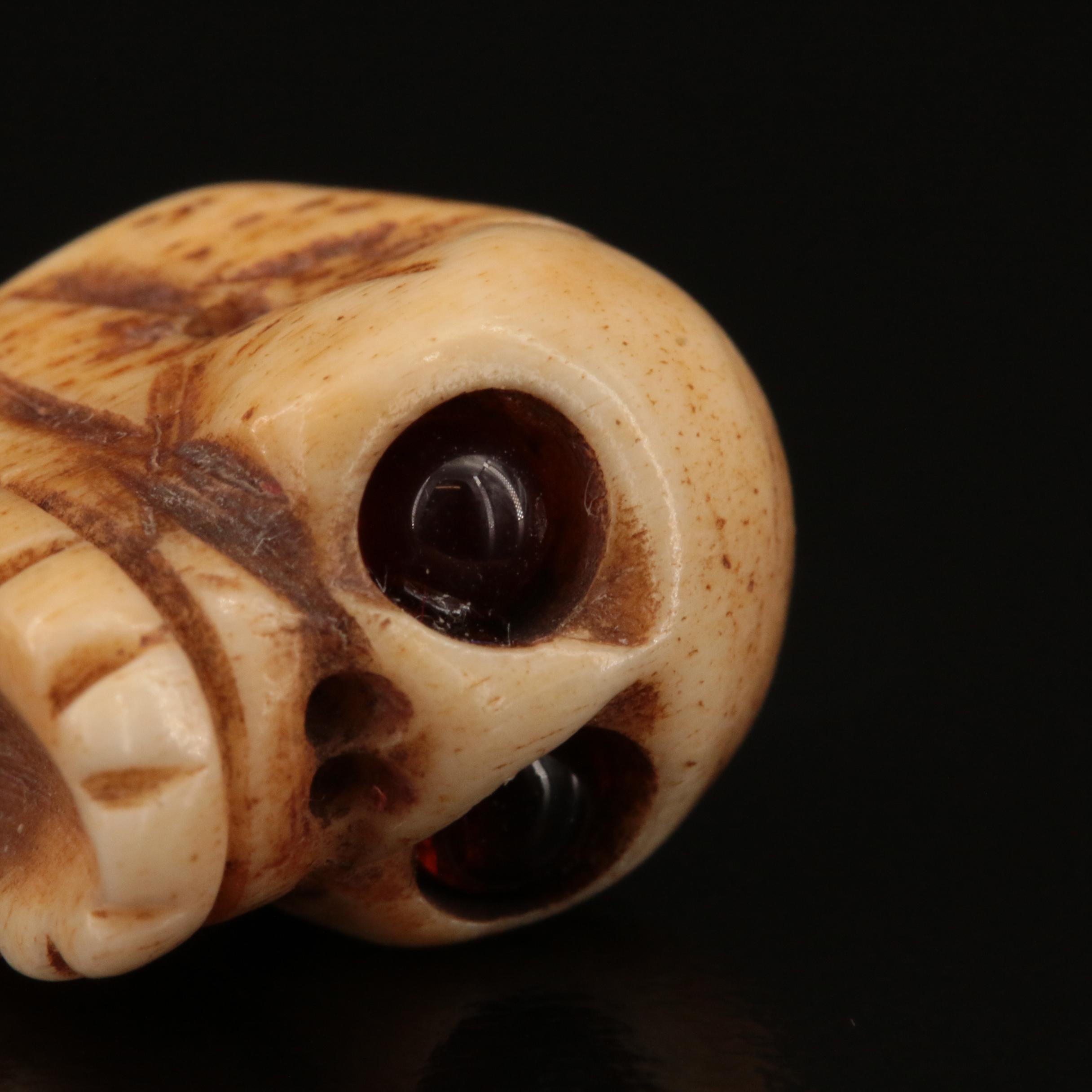 Vintage 10K Garnet and Bone Skull Stick Pin