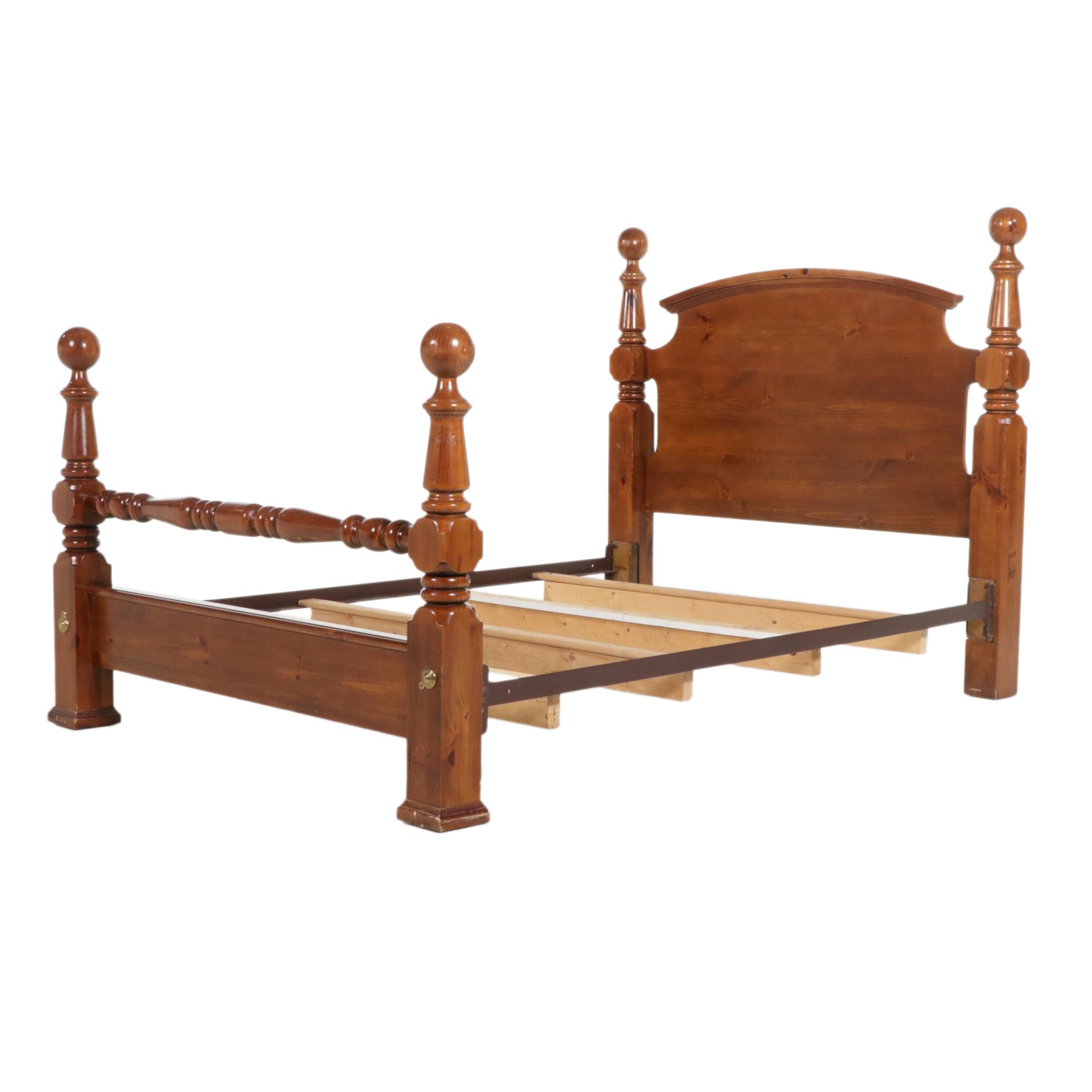 Pine Queen/Full Size Headboard and Footboard with Cannonball Finials