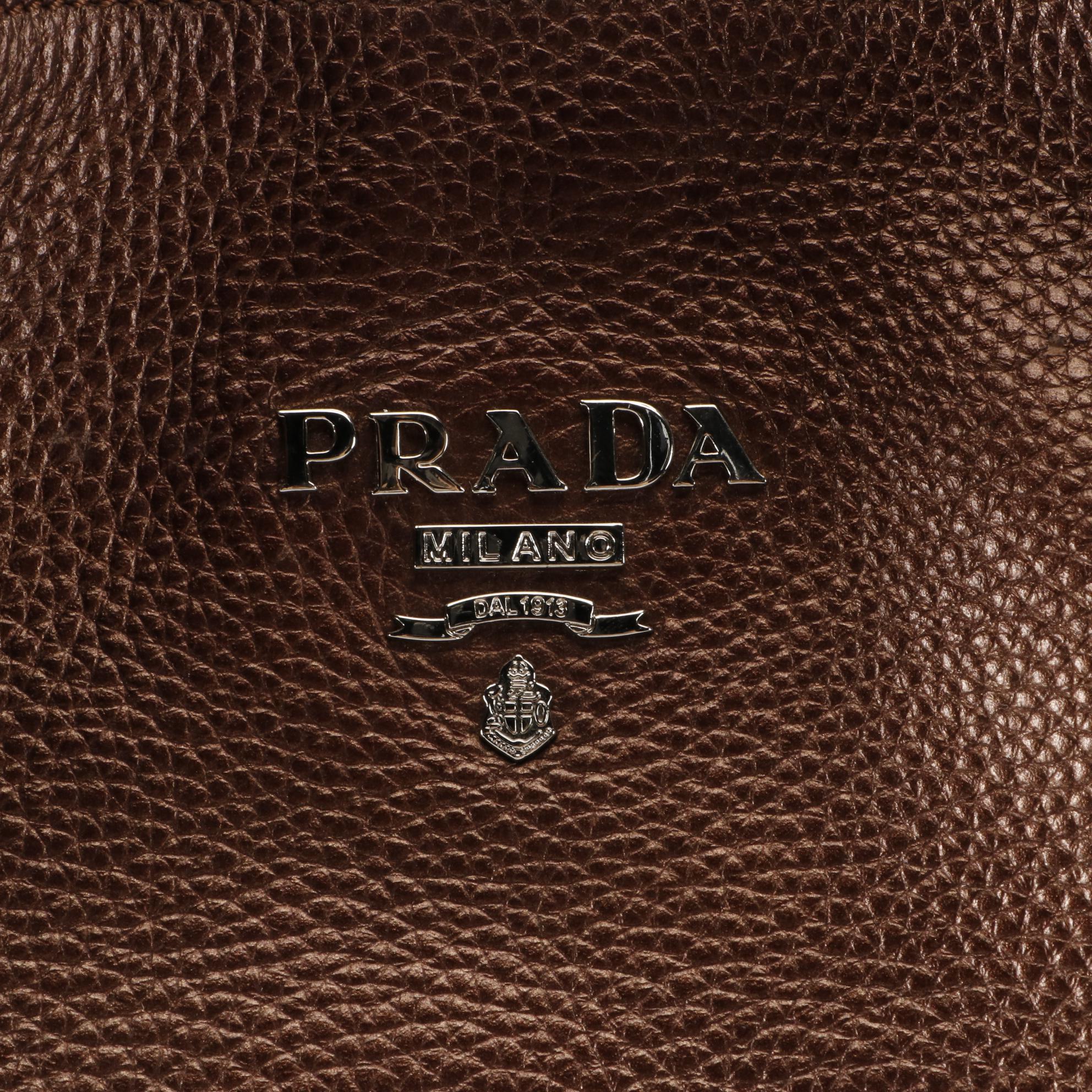 Prada Hobo Shoulder Bag in Metallic Finish Vitello Daino Leather