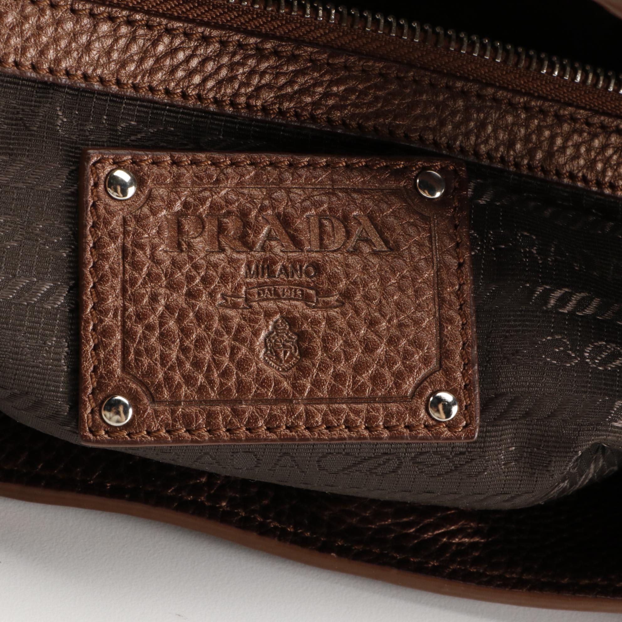 Prada Hobo Shoulder Bag in Metallic Finish Vitello Daino Leather