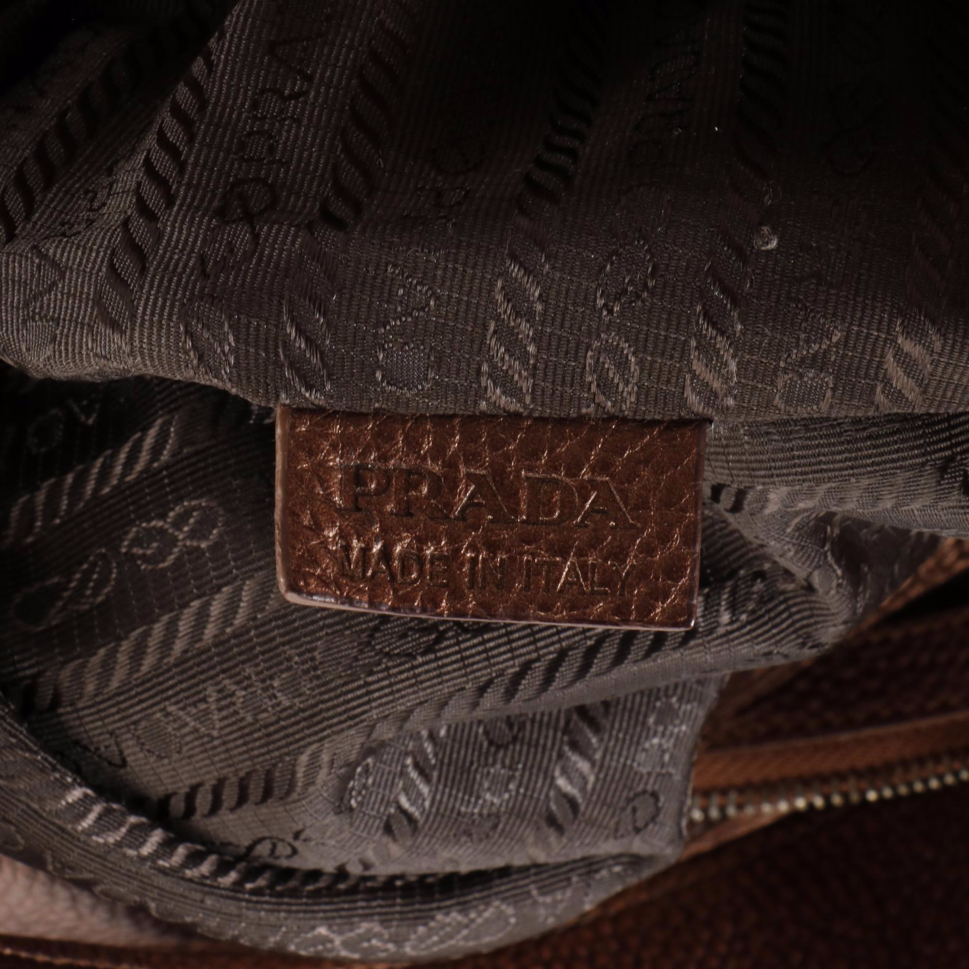 Prada Hobo Shoulder Bag in Metallic Finish Vitello Daino Leather