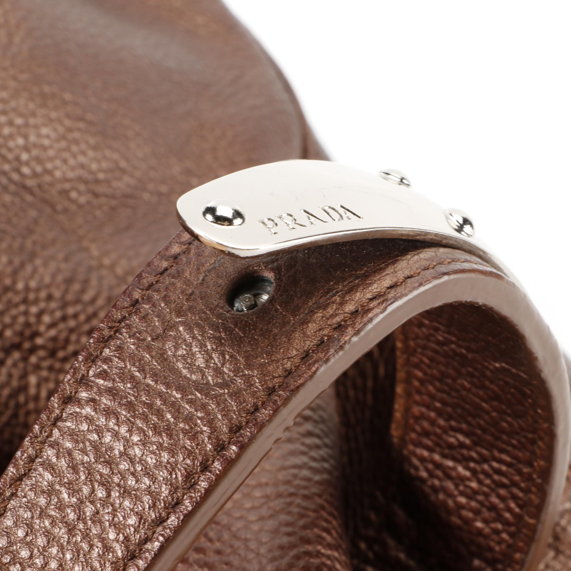 Prada Hobo Shoulder Bag in Metallic Finish Vitello Daino Leather