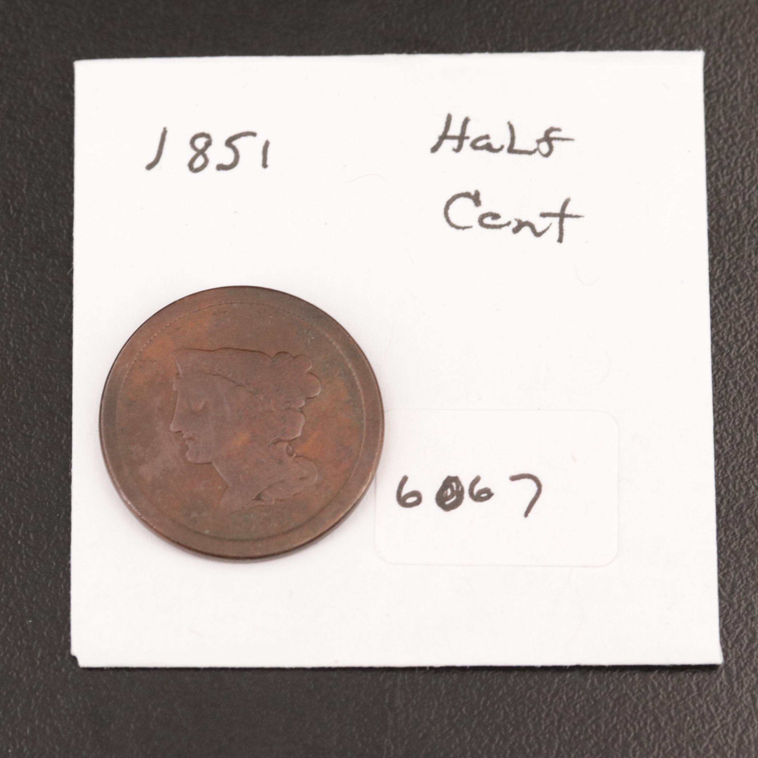 1851 Braided Hair Half Cent