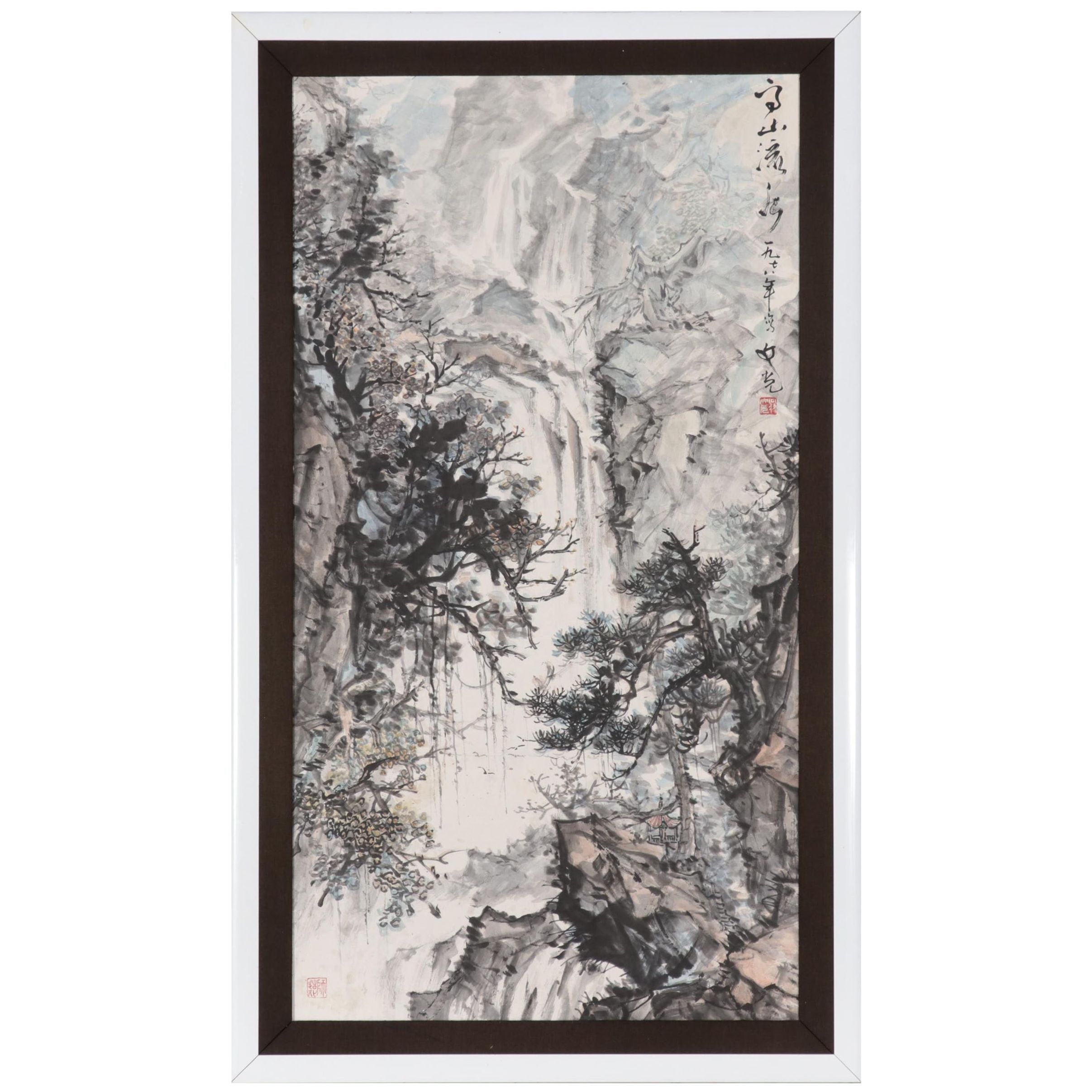 East Asian Ink Wash Painting of Mountain Landscape