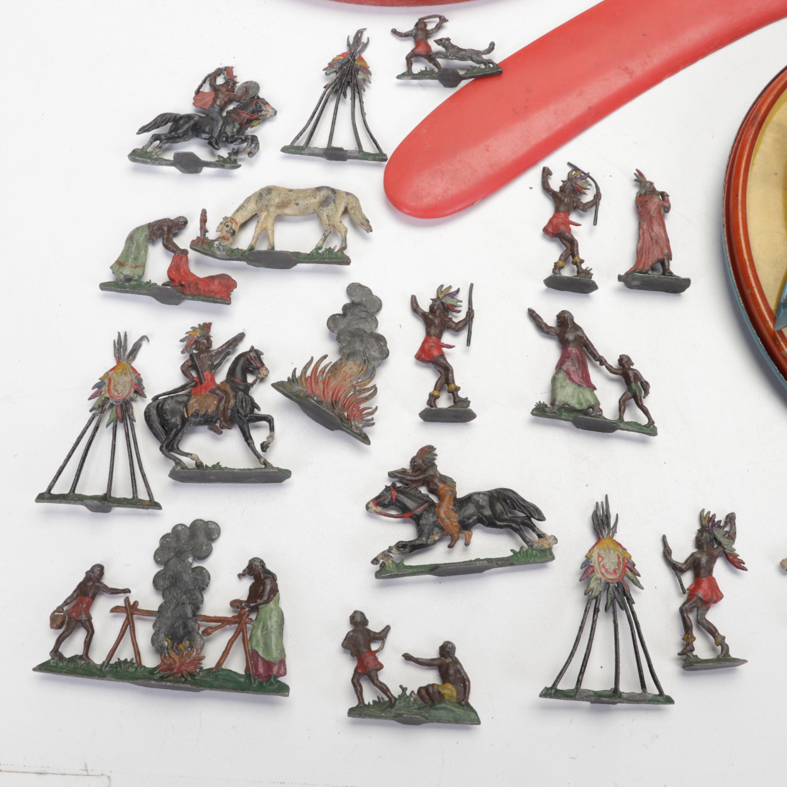 Metal Native American Toy Figurines, Marbles, VW Beetle, and More Toys and Books