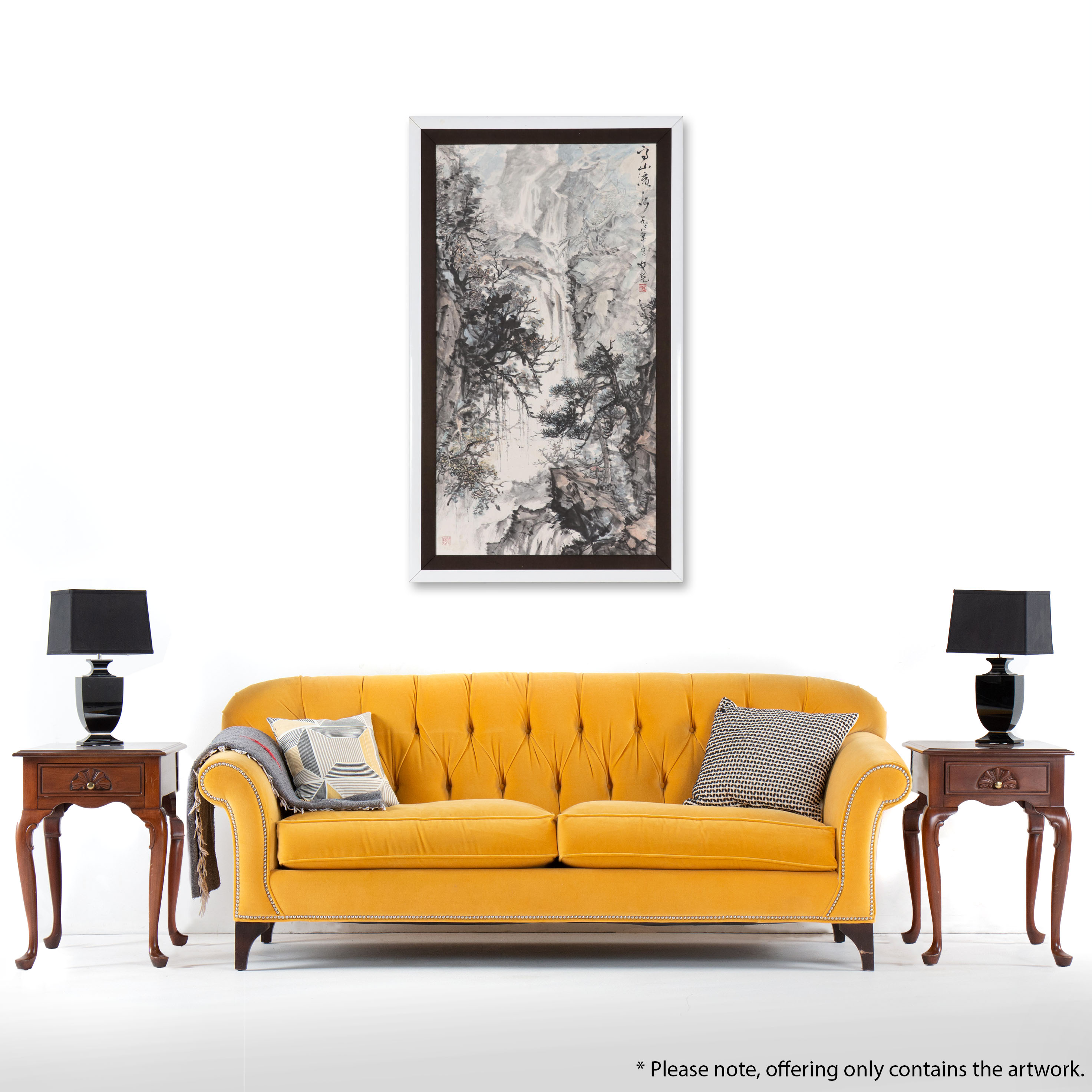 East Asian Ink Wash Painting of Mountain Landscape