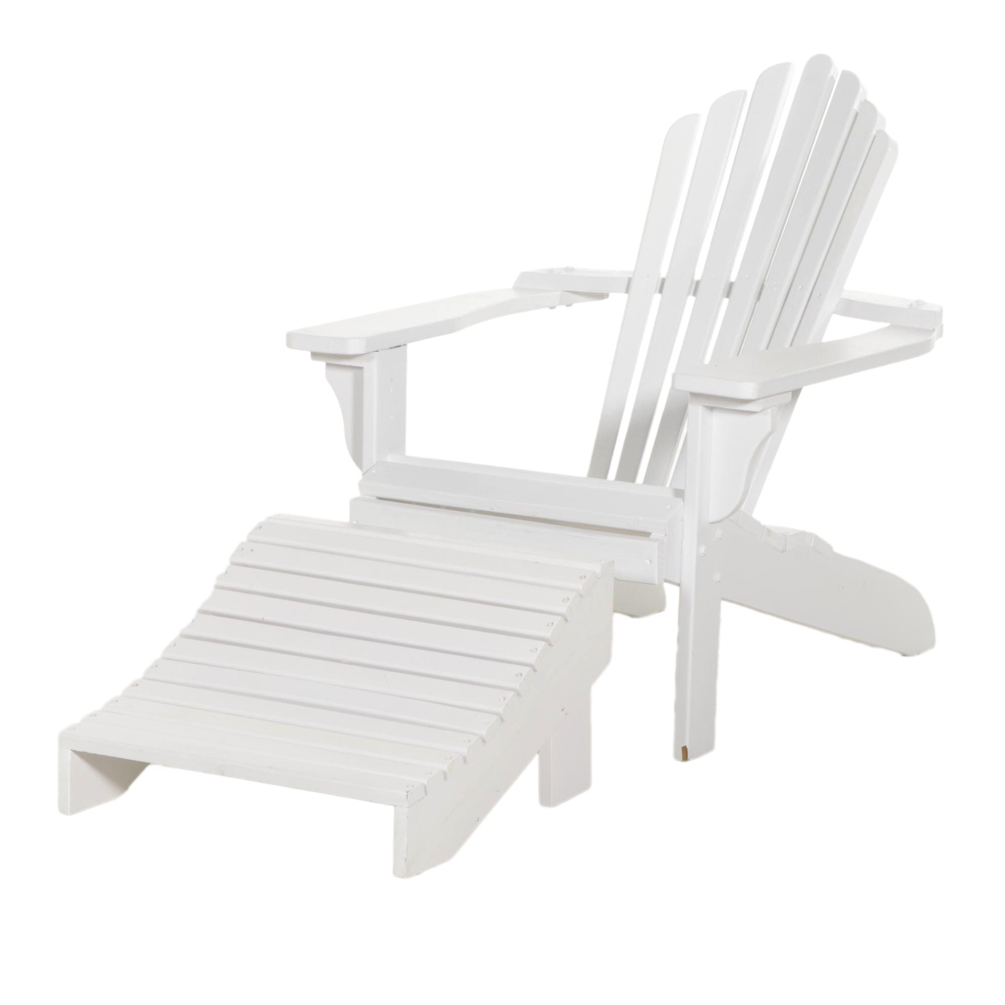 White-Painted Wooden Adirondack Chair with Ottoman
