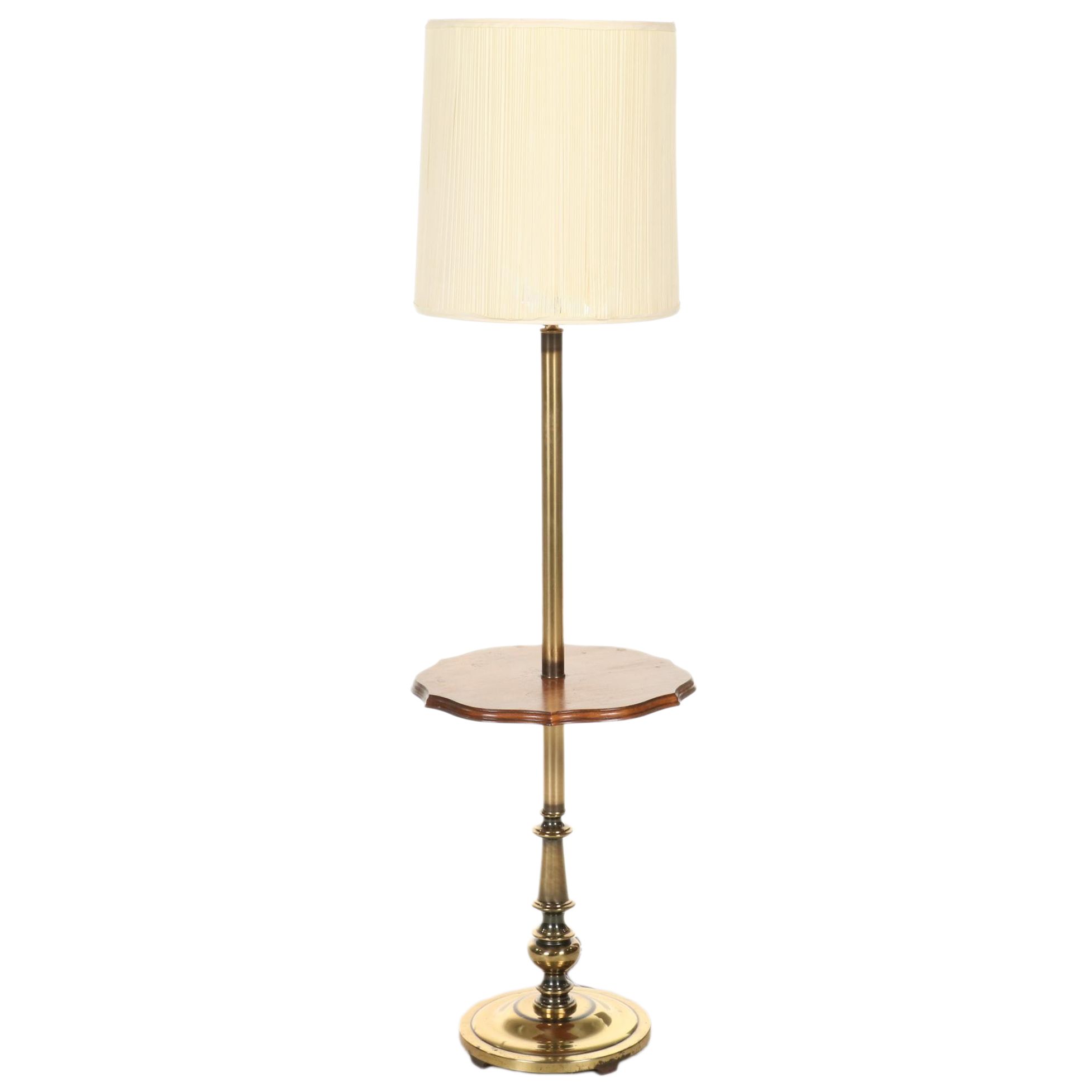 Brass and Wood Table Floor Lamp, Late 20th Century
