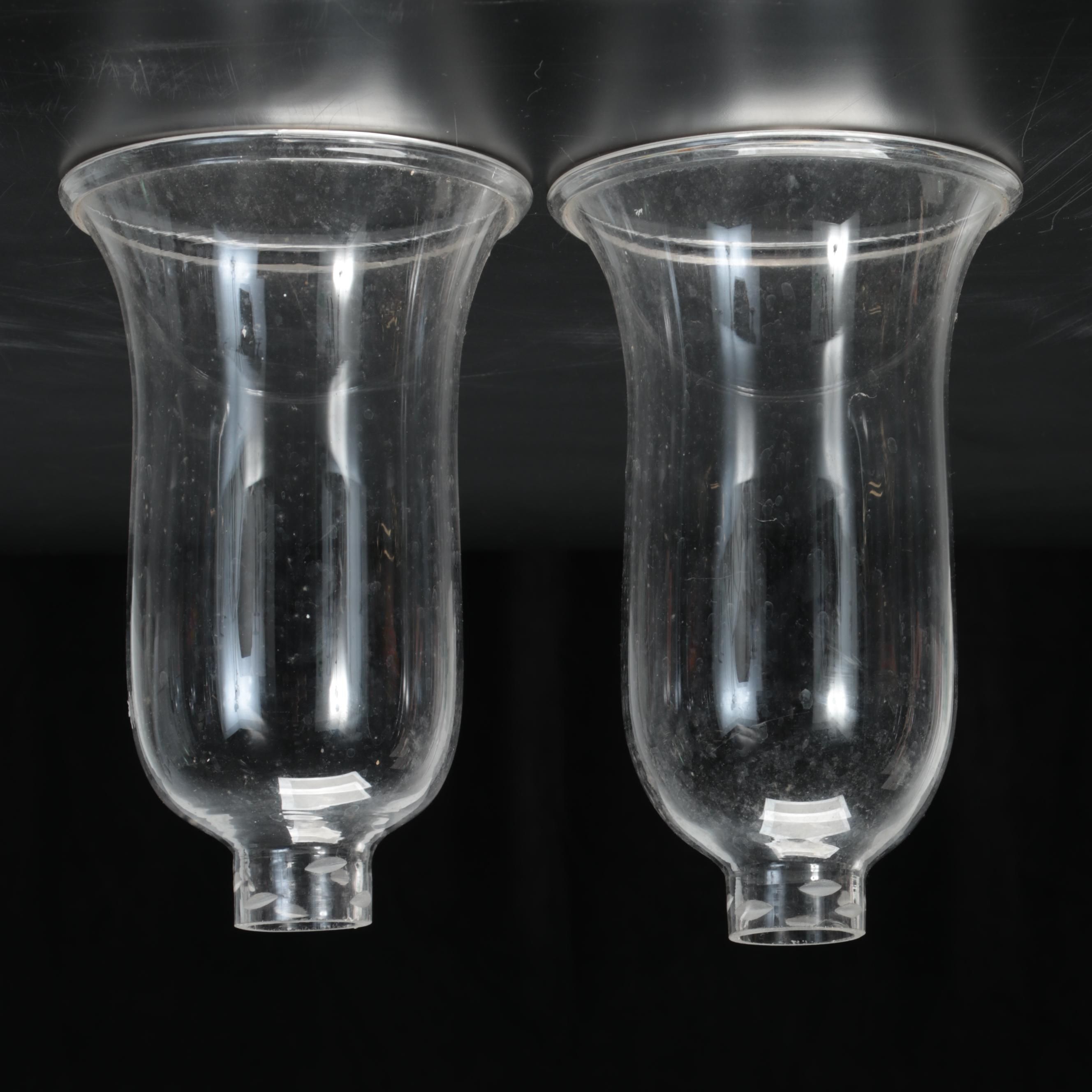 Pair of Regency Brass Wall Candle Sconces with Glass Hurricane Shades, 19th C.