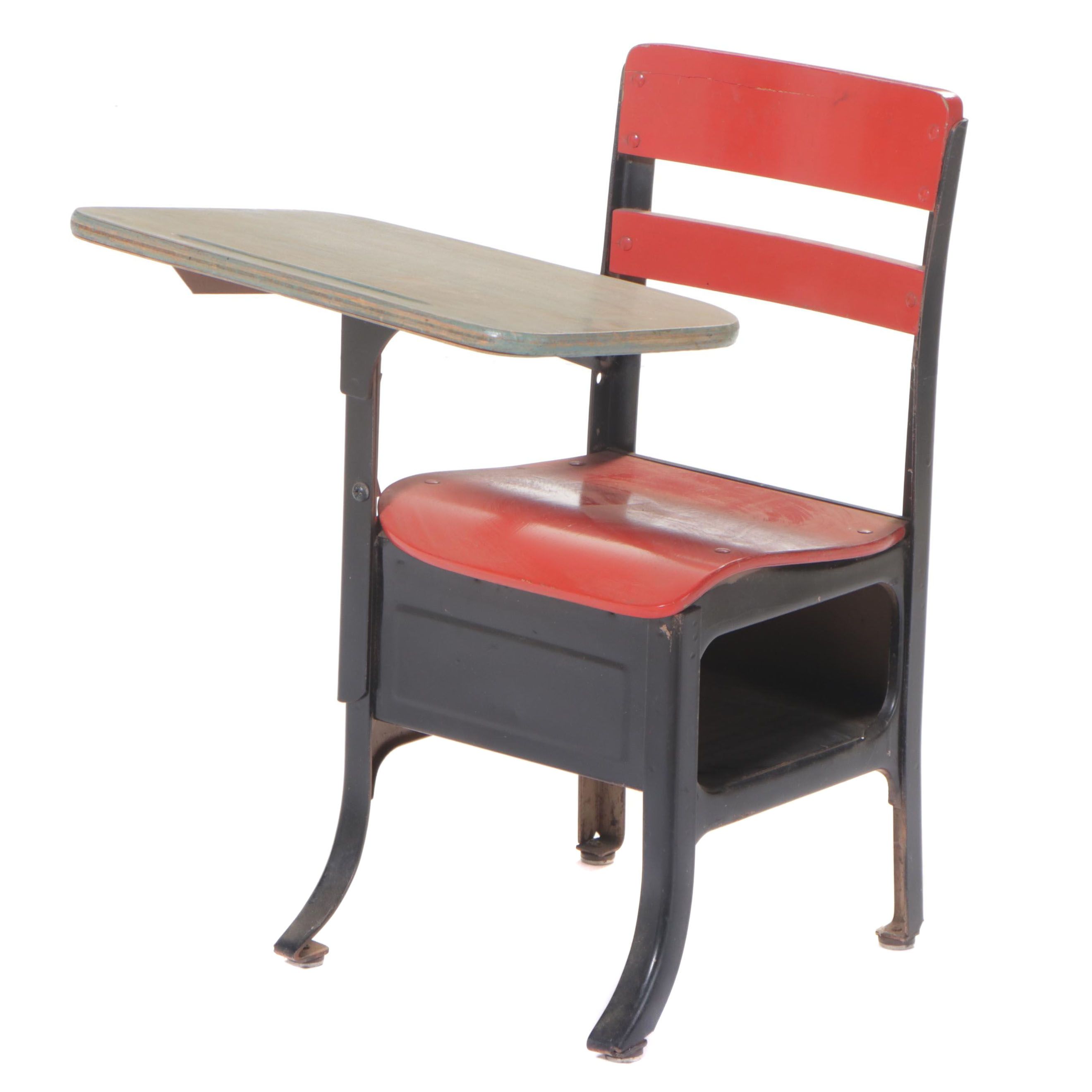 Painted Steel and Plywood Child's School Desk, Mid-20th Century