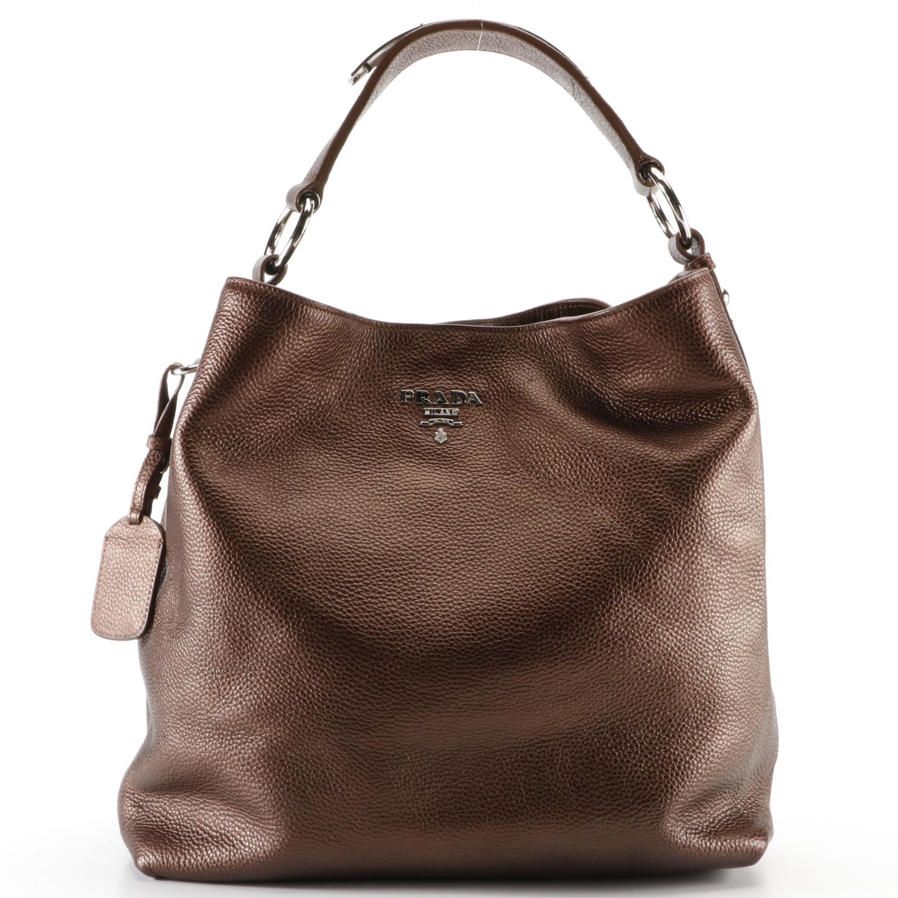 Prada Hobo Shoulder Bag in Metallic Finish Vitello Daino Leather