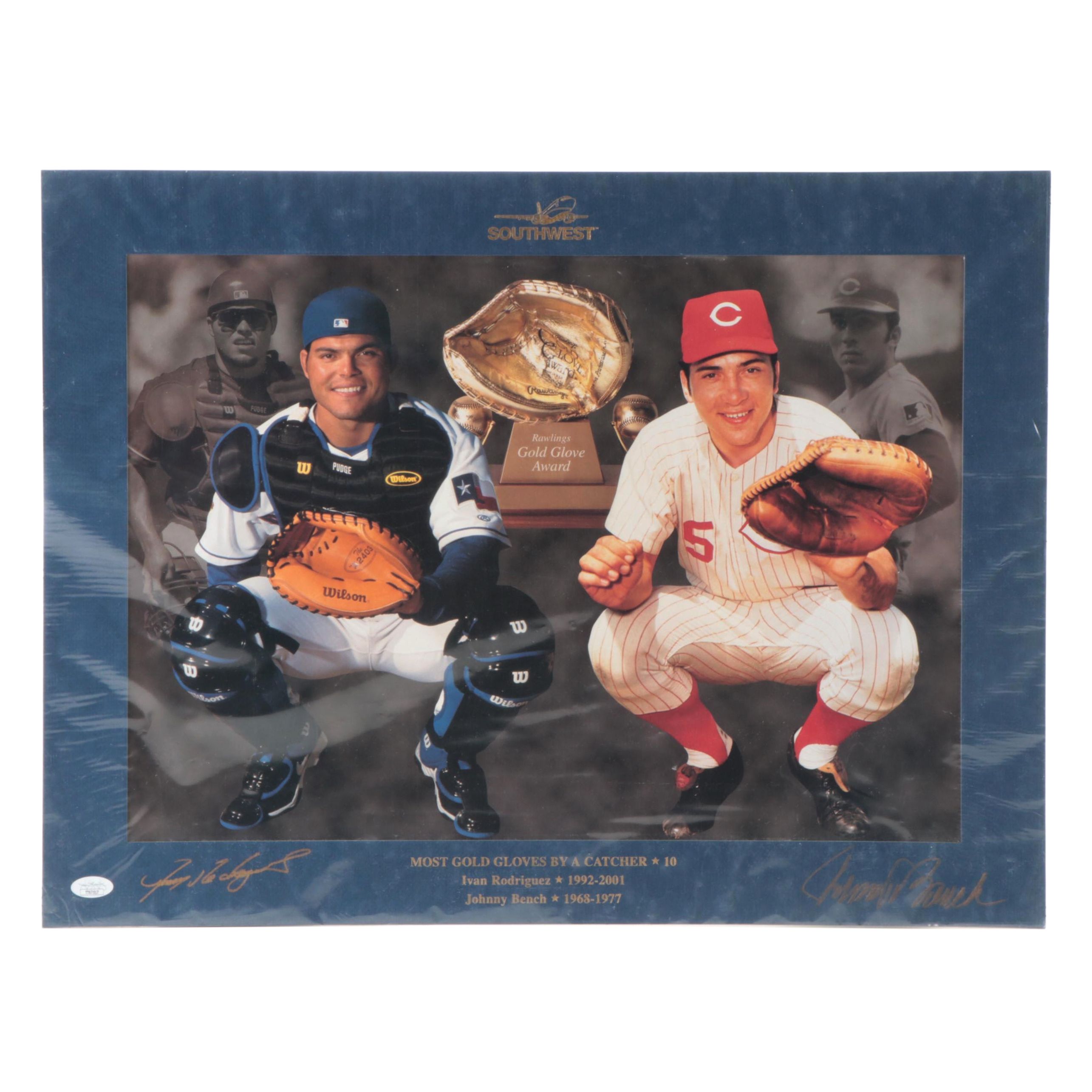 Johnny Bench and Iván Rodríguez Signed Southwest Gold Glove Awards Giclée
