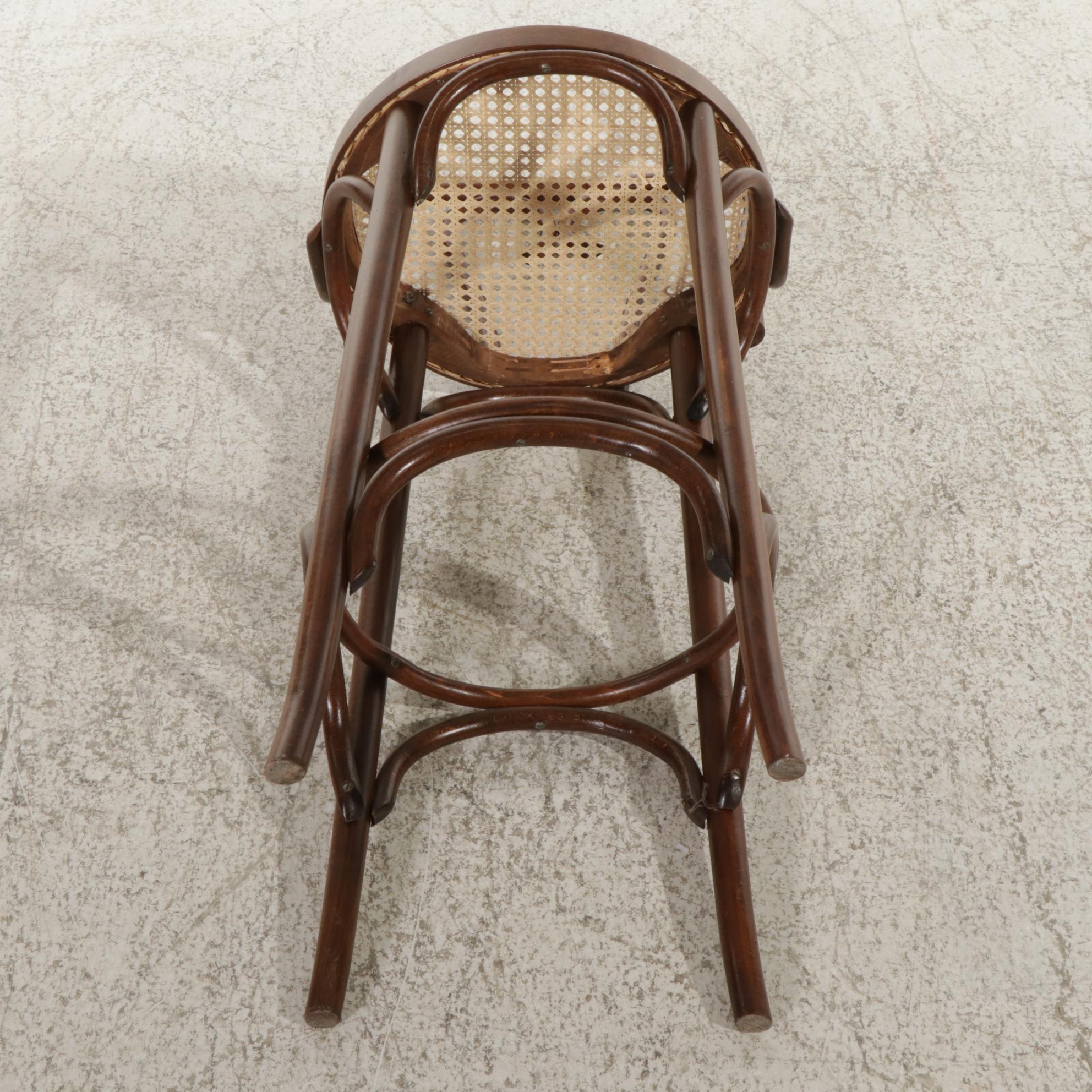 Six Romanian Bentwood Barstools with Cane Seats, Late 20th Century