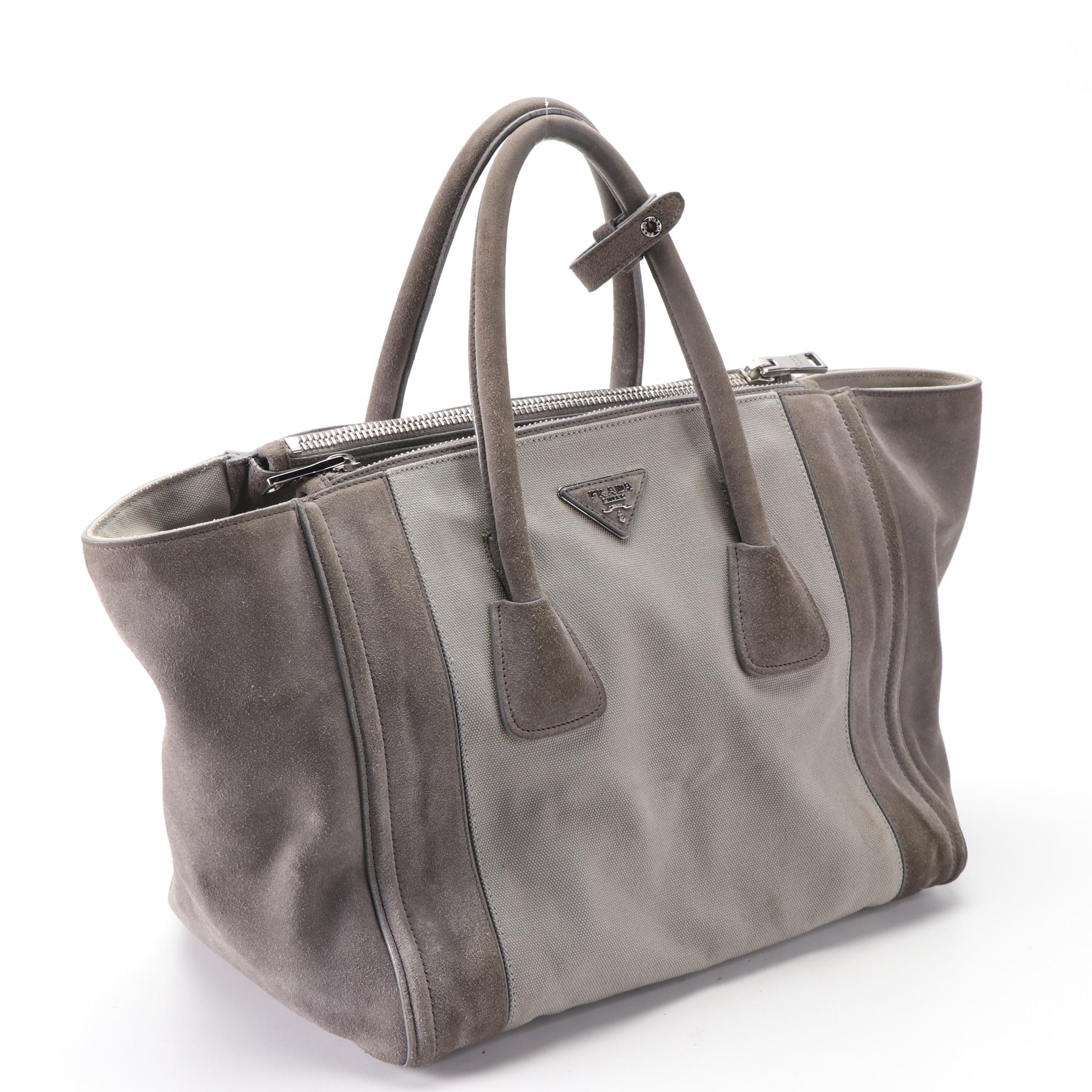 Prada Twin Pocket Tote Bag in Canvas and Suede