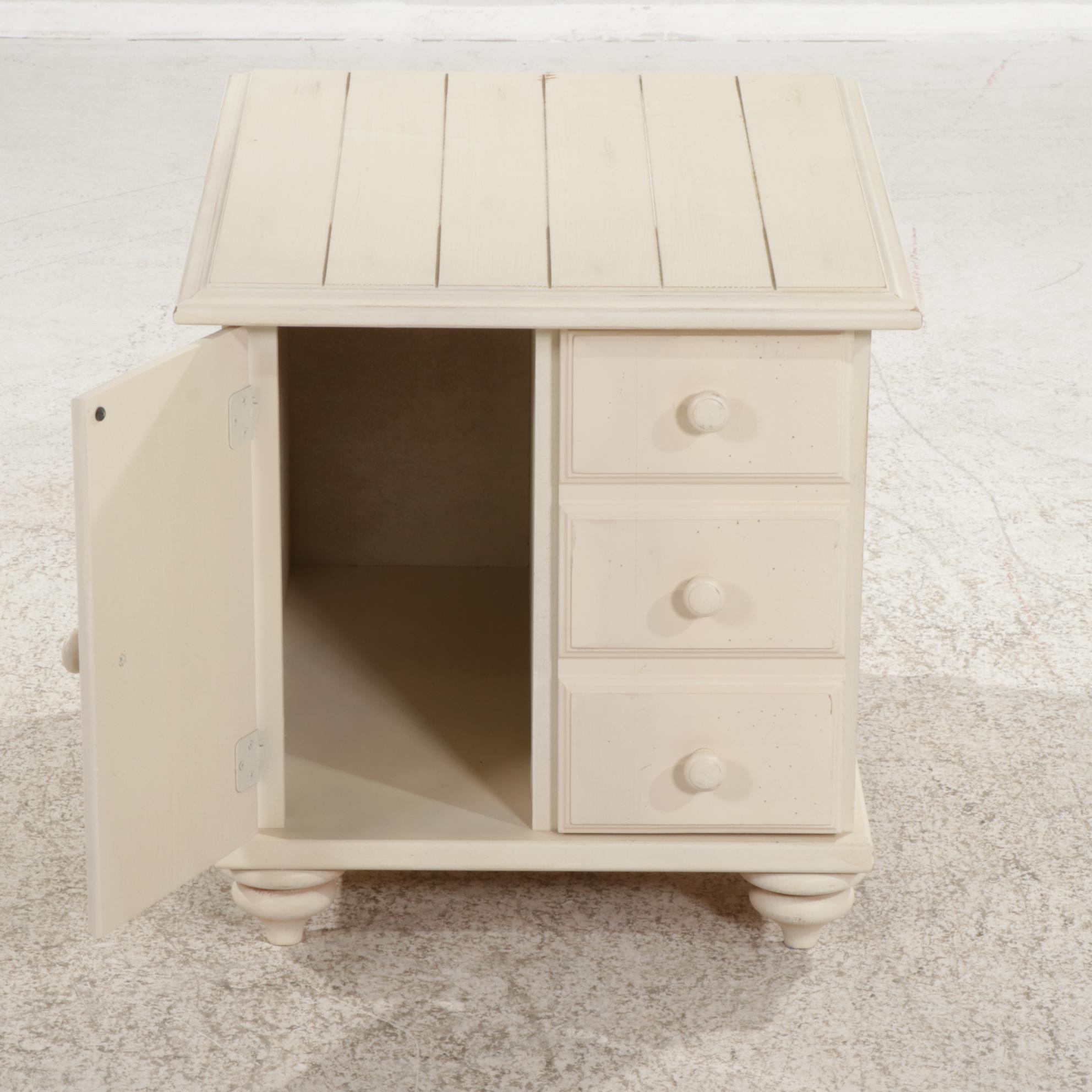 Cream Colored Painted Wood Side Table, 21st Century