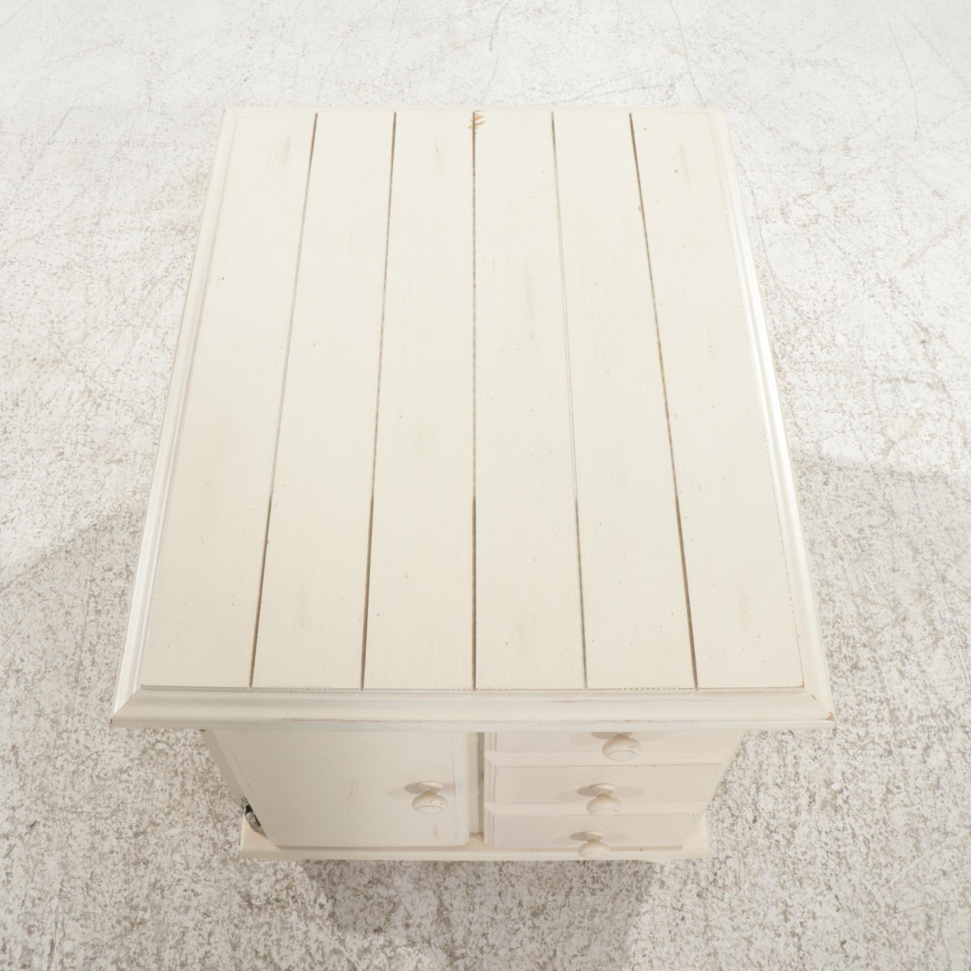 Cream Colored Painted Wood Side Table, 21st Century