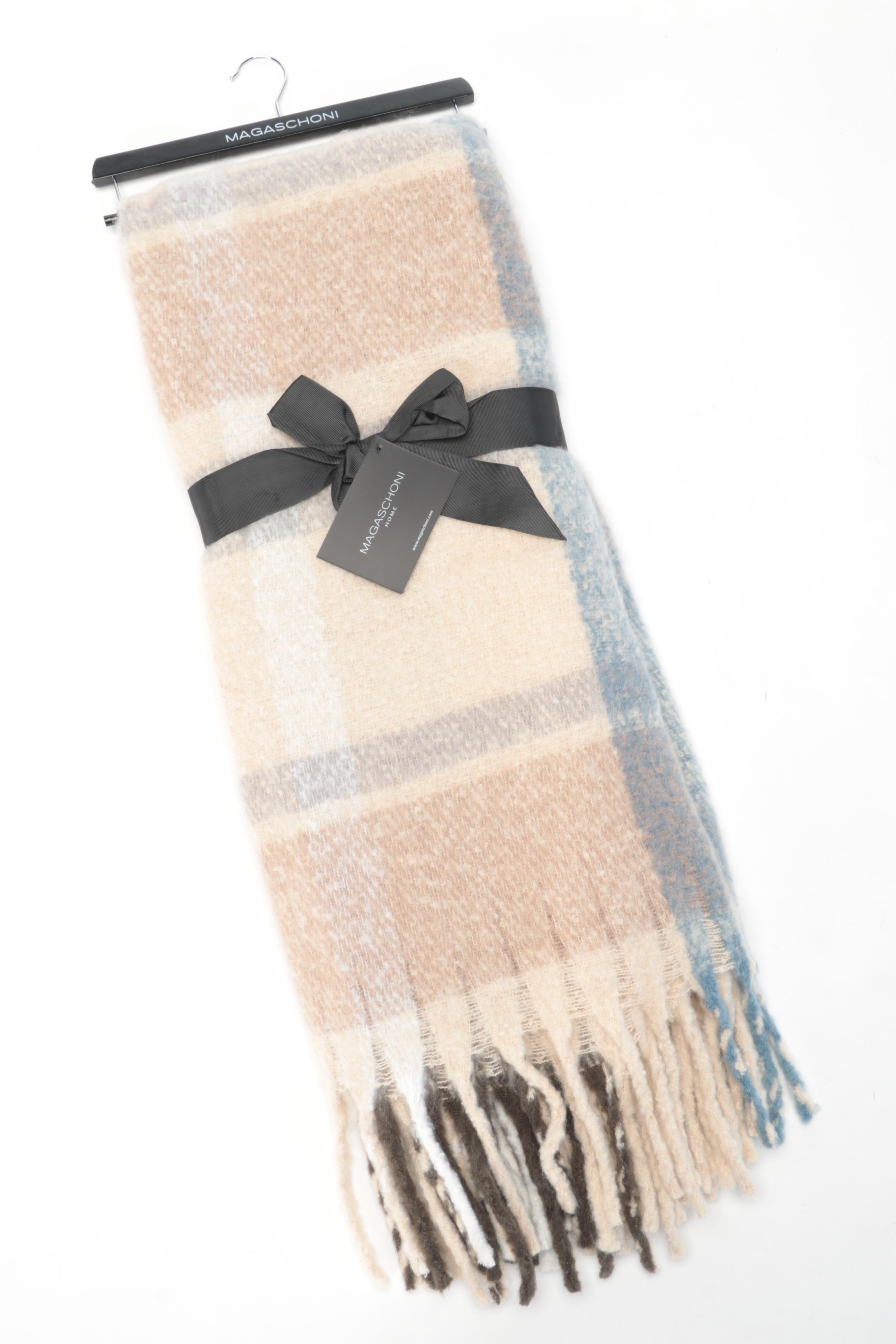 Pair of Threshold Throw Pillows with Magaschoni Faux Mohair Throw Blanket