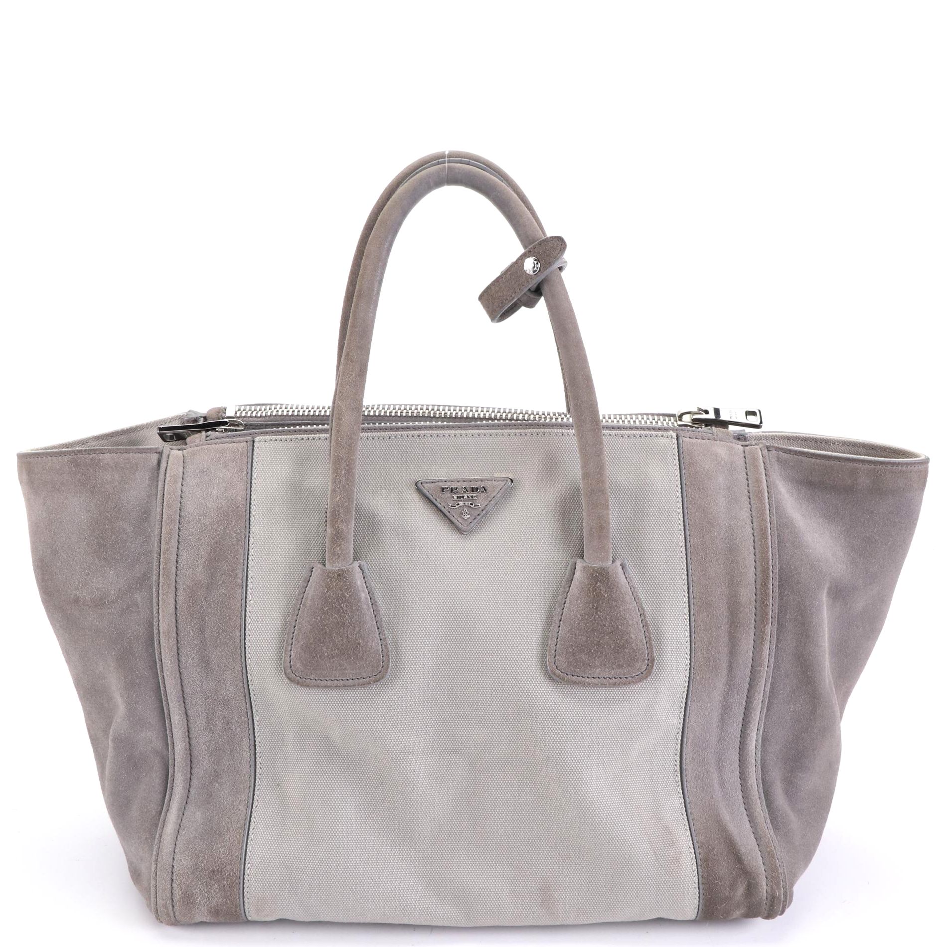 Prada Twin Pocket Tote Bag in Canvas and Suede