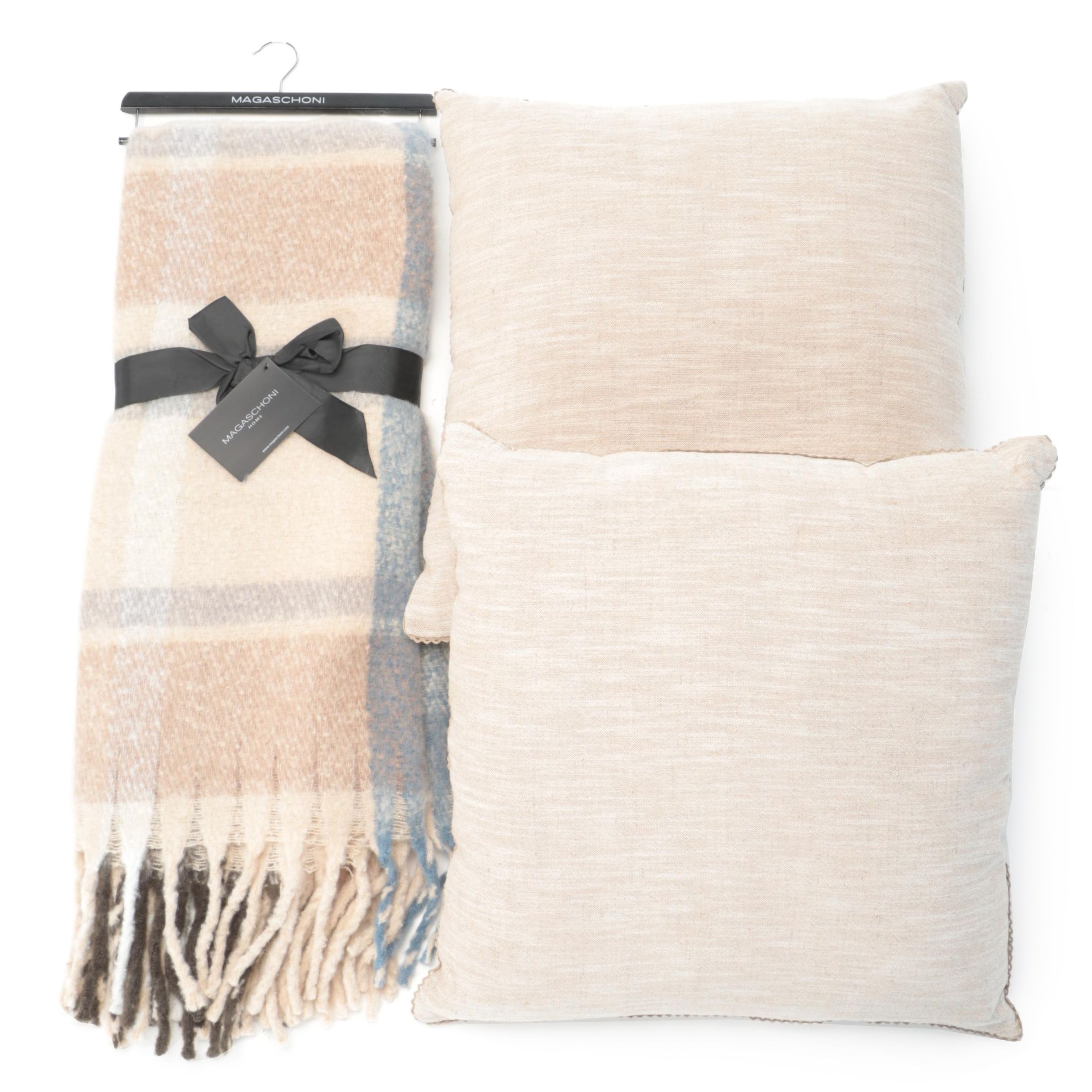 Pair of Threshold Throw Pillows with Magaschoni Faux Mohair Throw Blanket