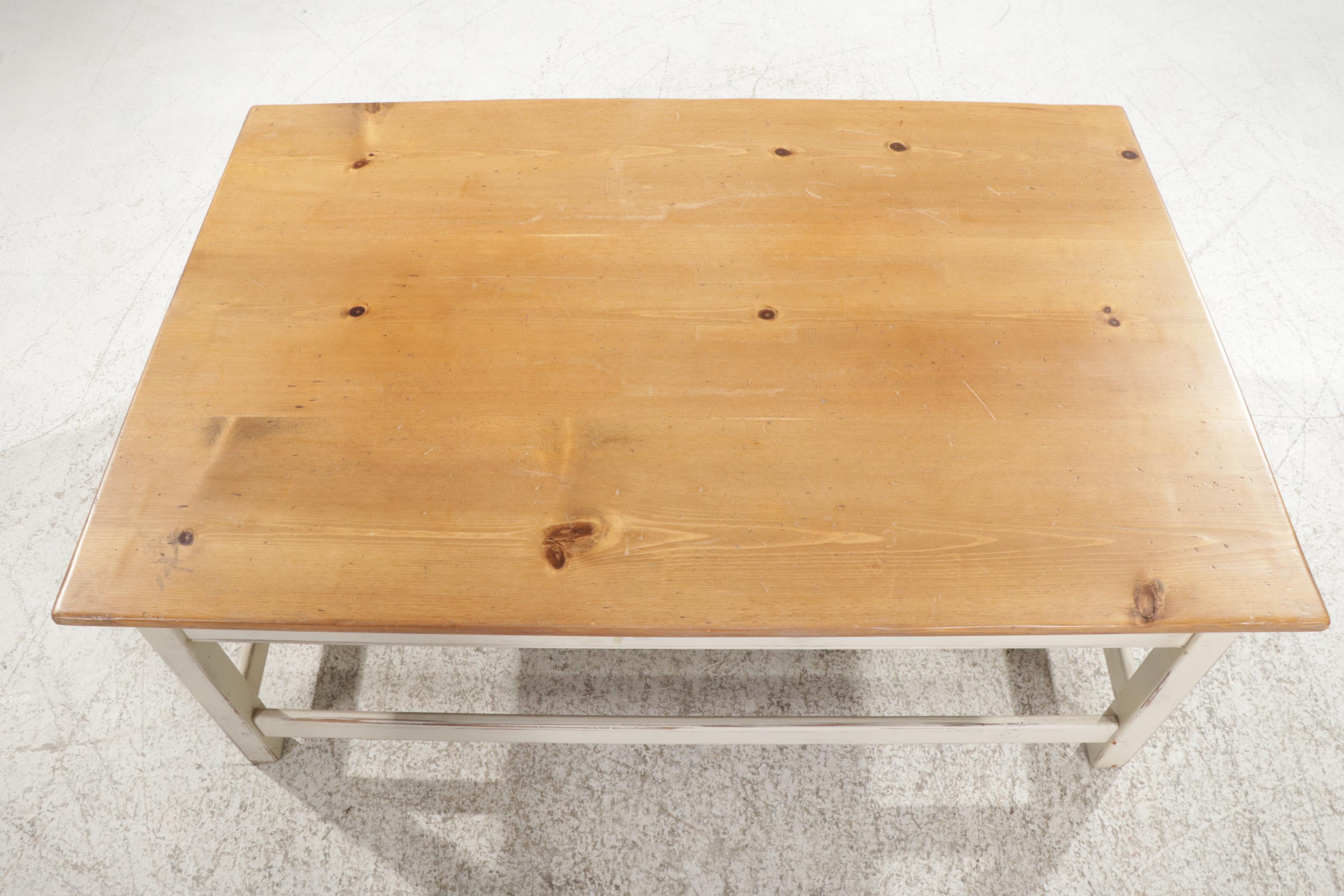 Coffee Table with Painted Wood Base and Pine Top, Late 20th to 21st Century