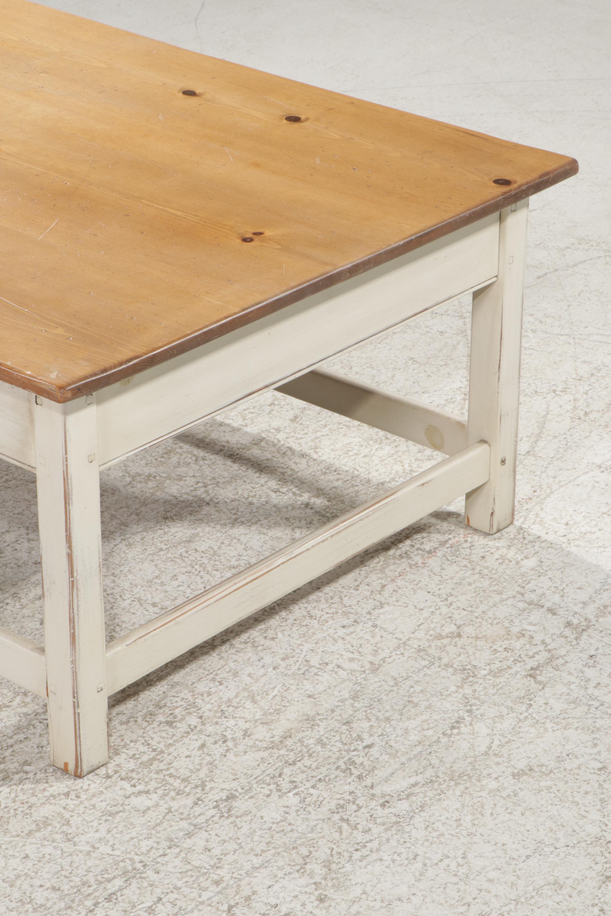 Coffee Table with Painted Wood Base and Pine Top, Late 20th to 21st Century