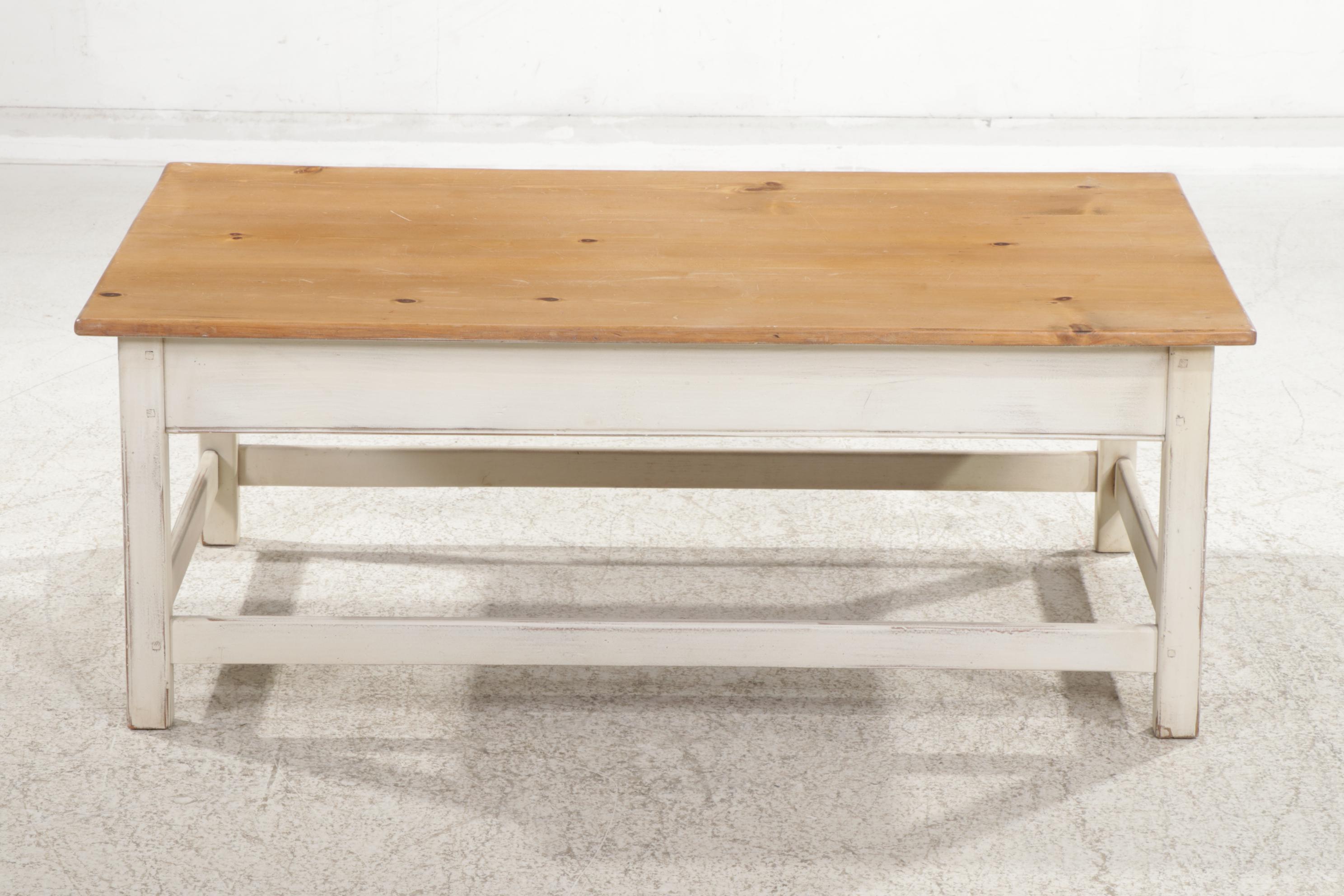 Coffee Table with Painted Wood Base and Pine Top, Late 20th to 21st Century