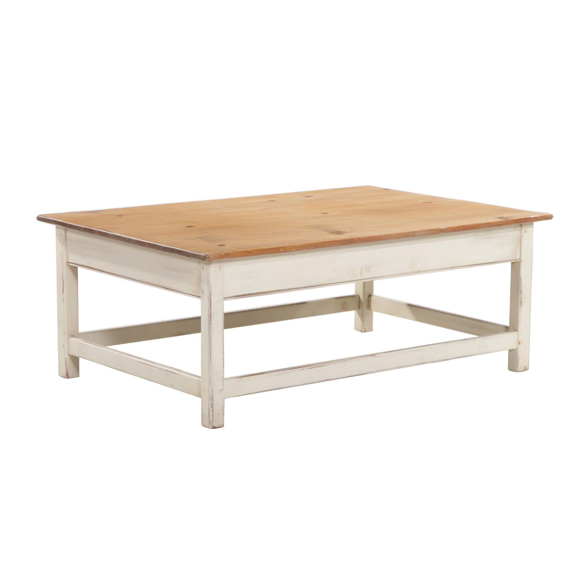 Coffee Table with Painted Wood Base and Pine Top, Late 20th to 21st Century
