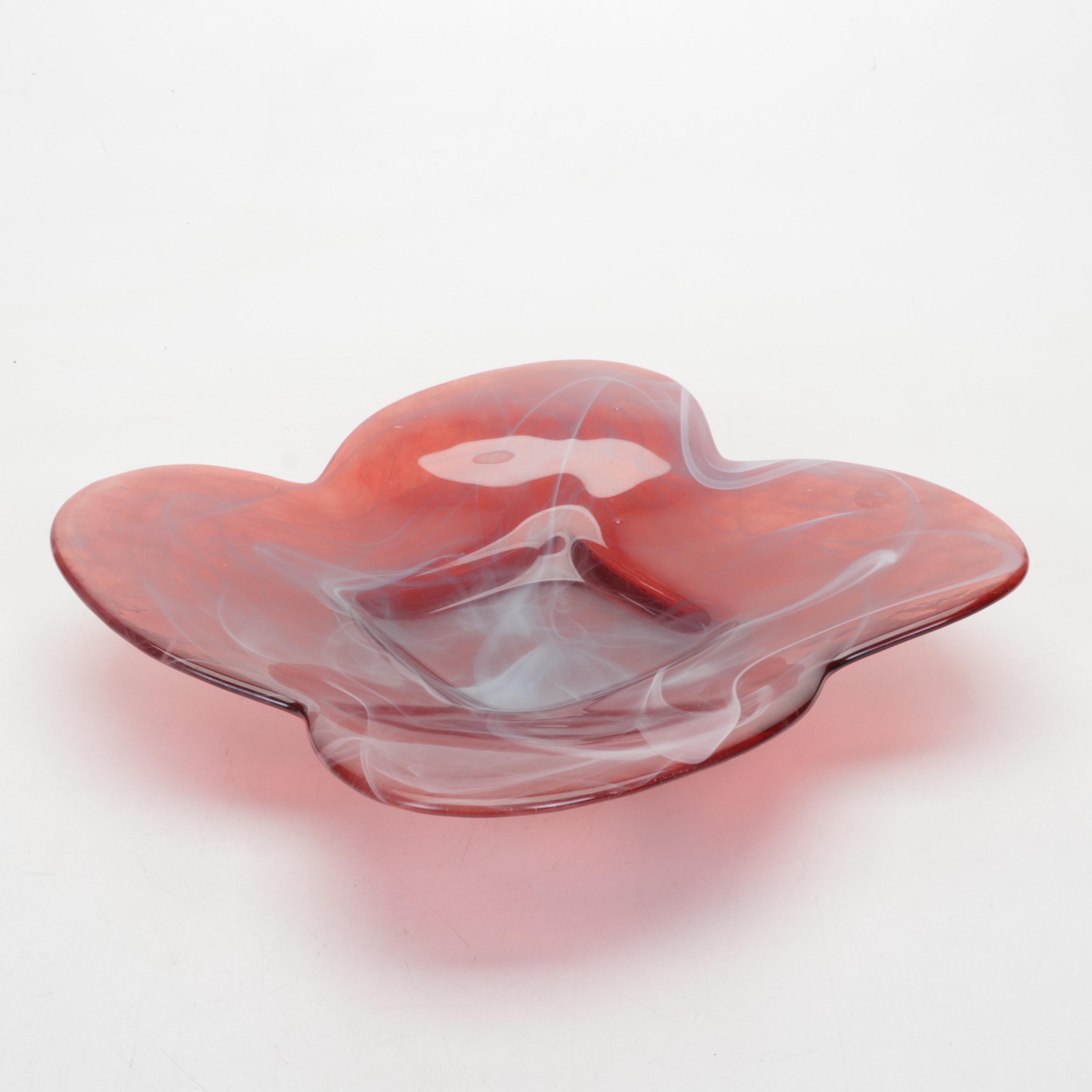 Crimson Swirl Spanish Art Glass Centerpiece Bowl & La Vida Polish Oil Lamps