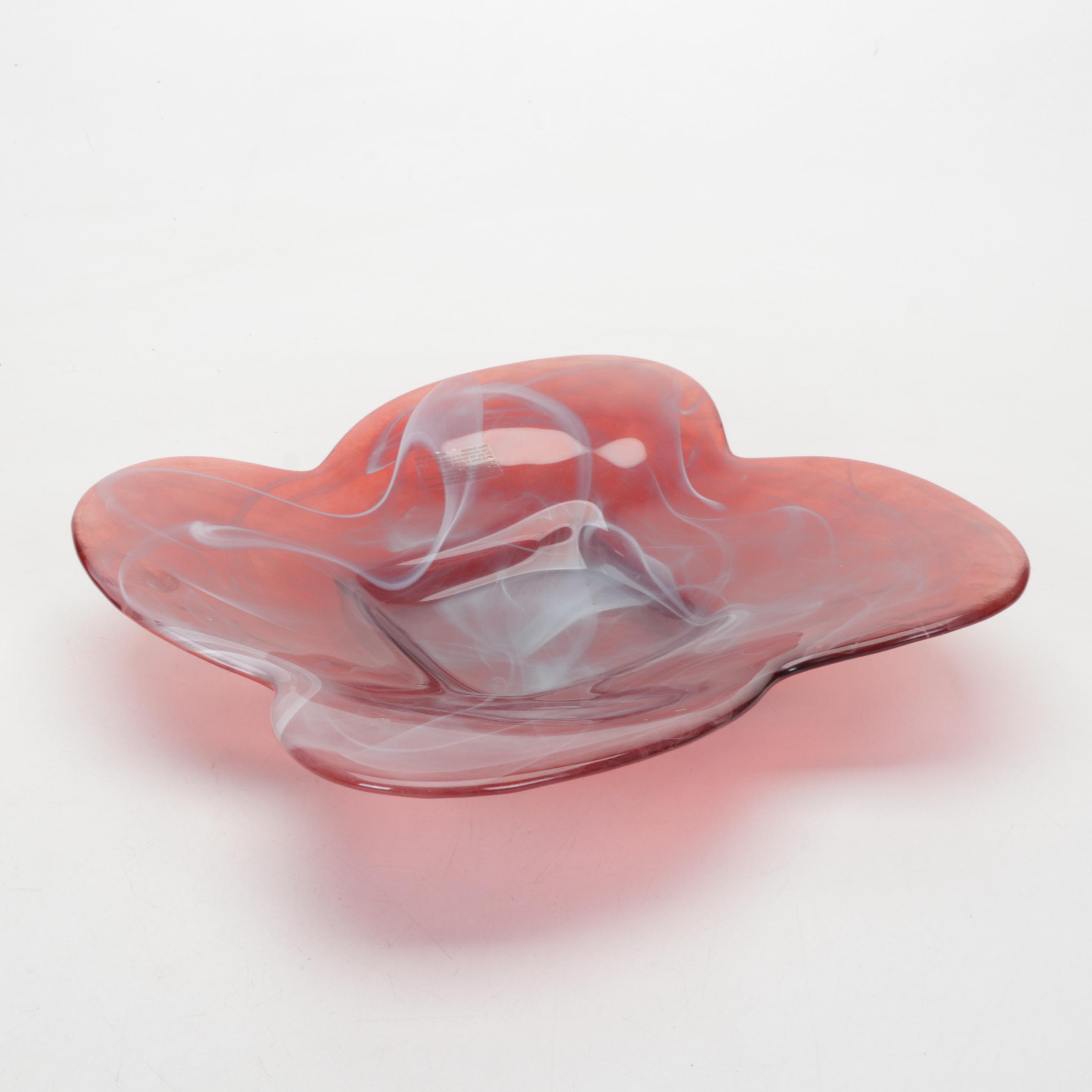 Crimson Swirl Spanish Art Glass Centerpiece Bowl & La Vida Polish Oil Lamps