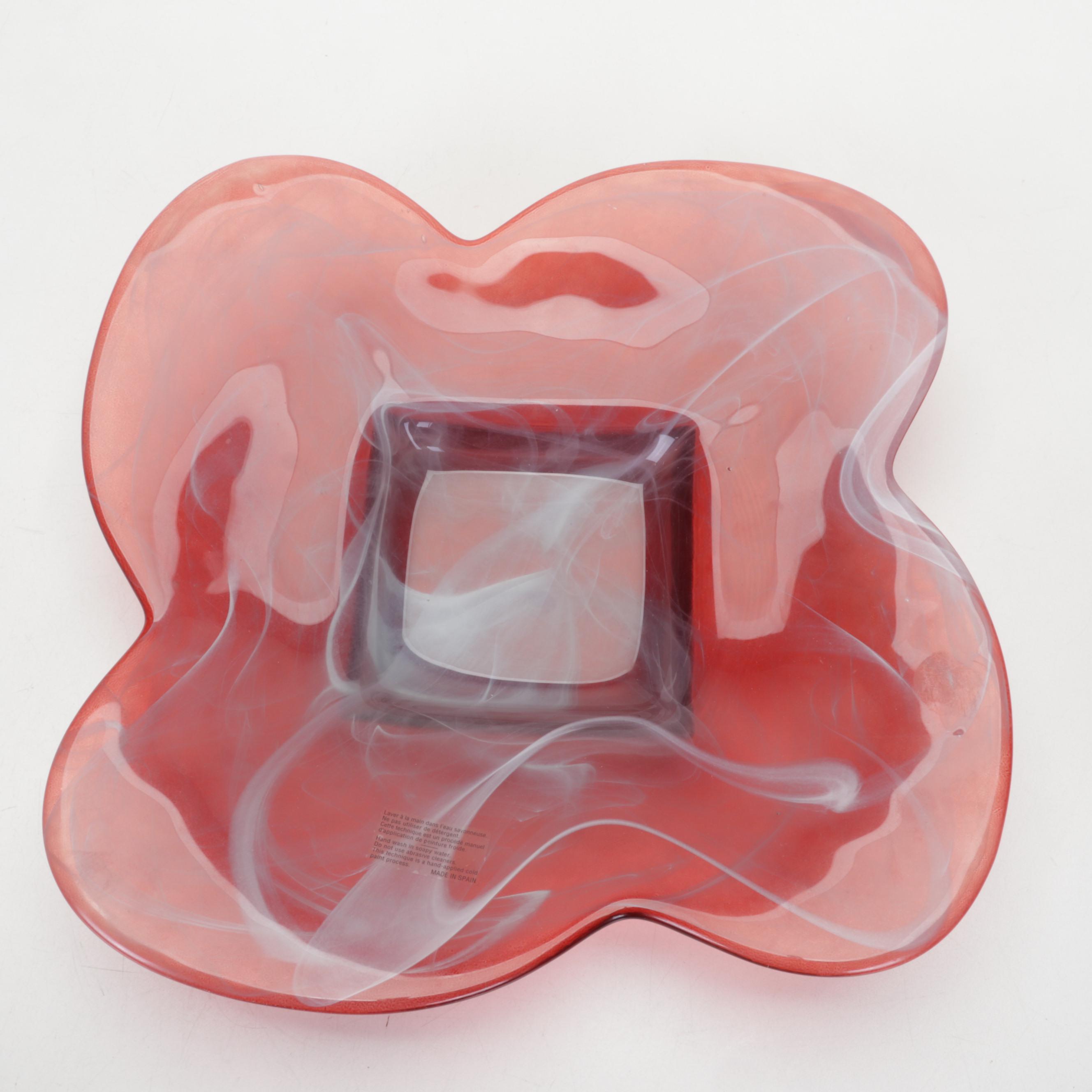 Crimson Swirl Spanish Art Glass Centerpiece Bowl & La Vida Polish Oil Lamps