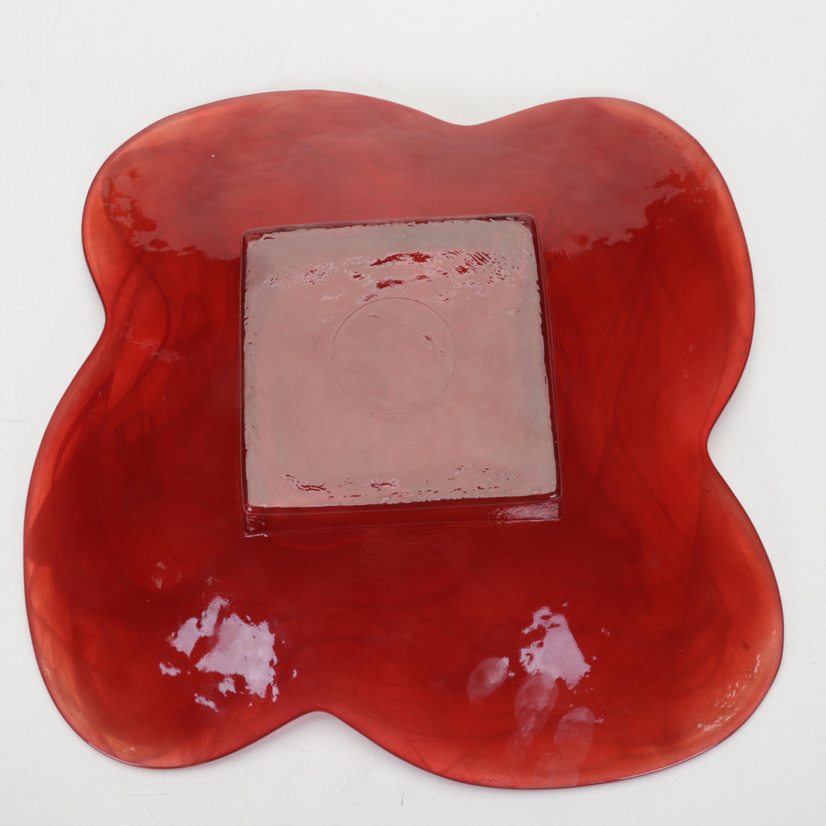 Crimson Swirl Spanish Art Glass Centerpiece Bowl & La Vida Polish Oil Lamps