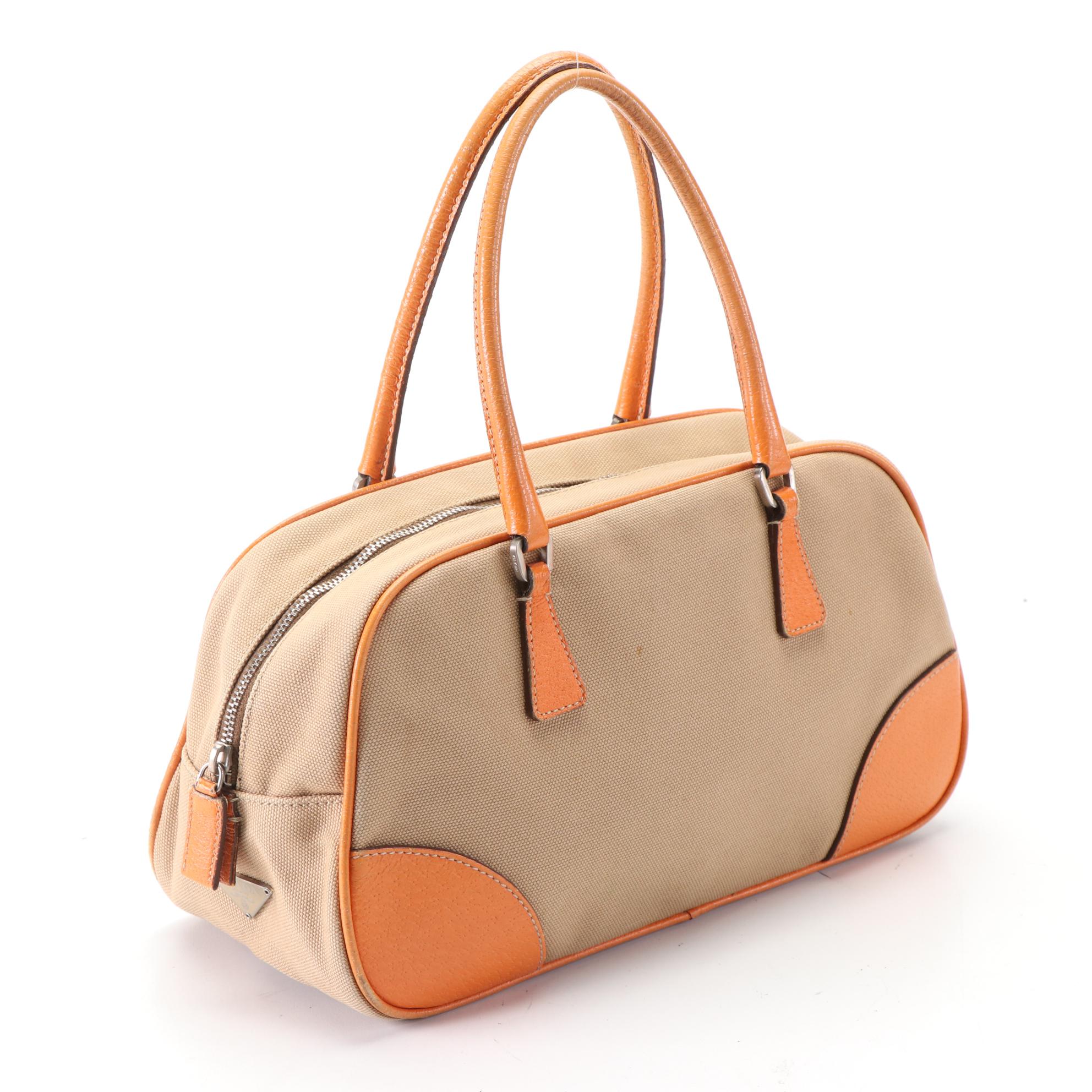 Prada Baguette in Canvas and Cinghi Leather
