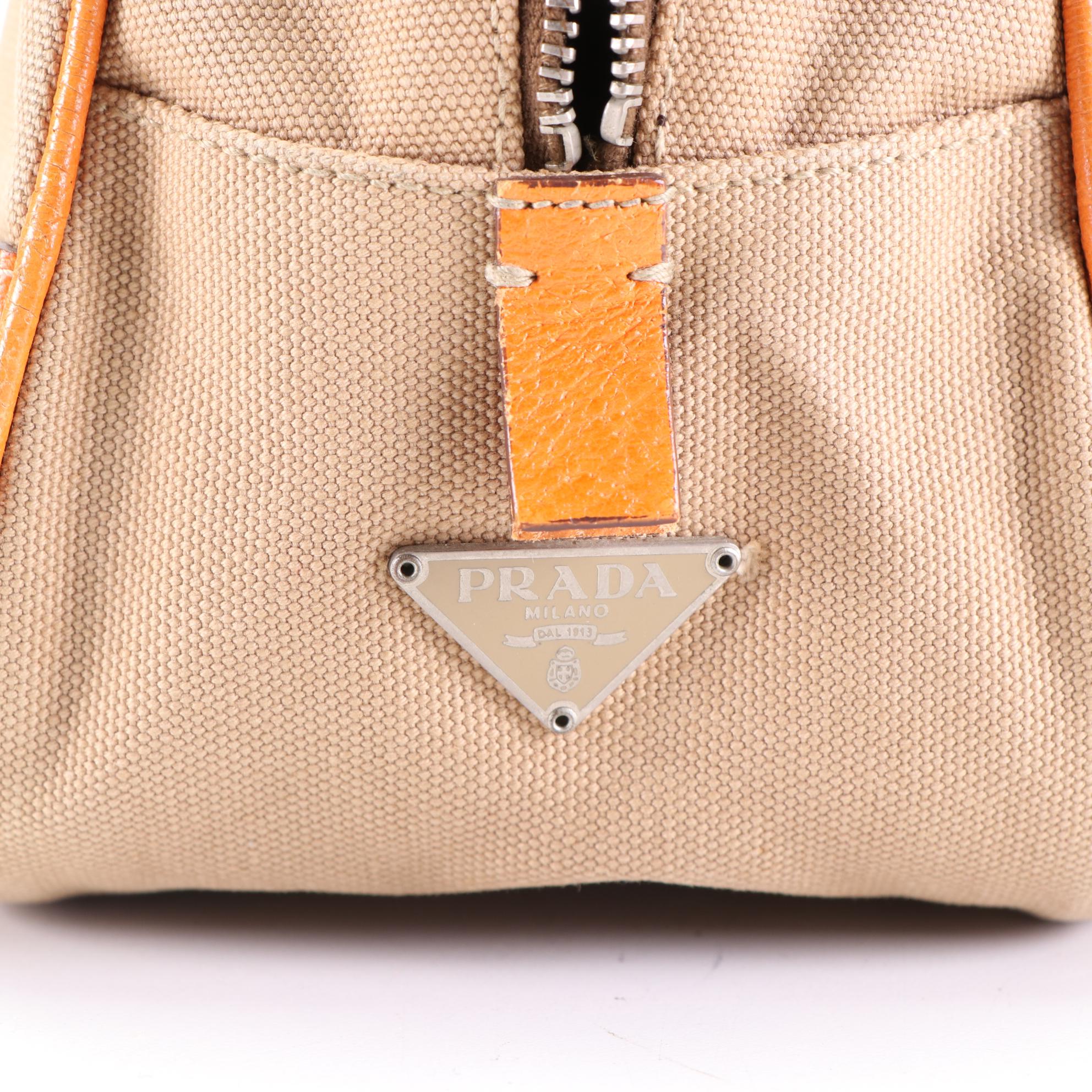 Prada Baguette in Canvas and Cinghi Leather