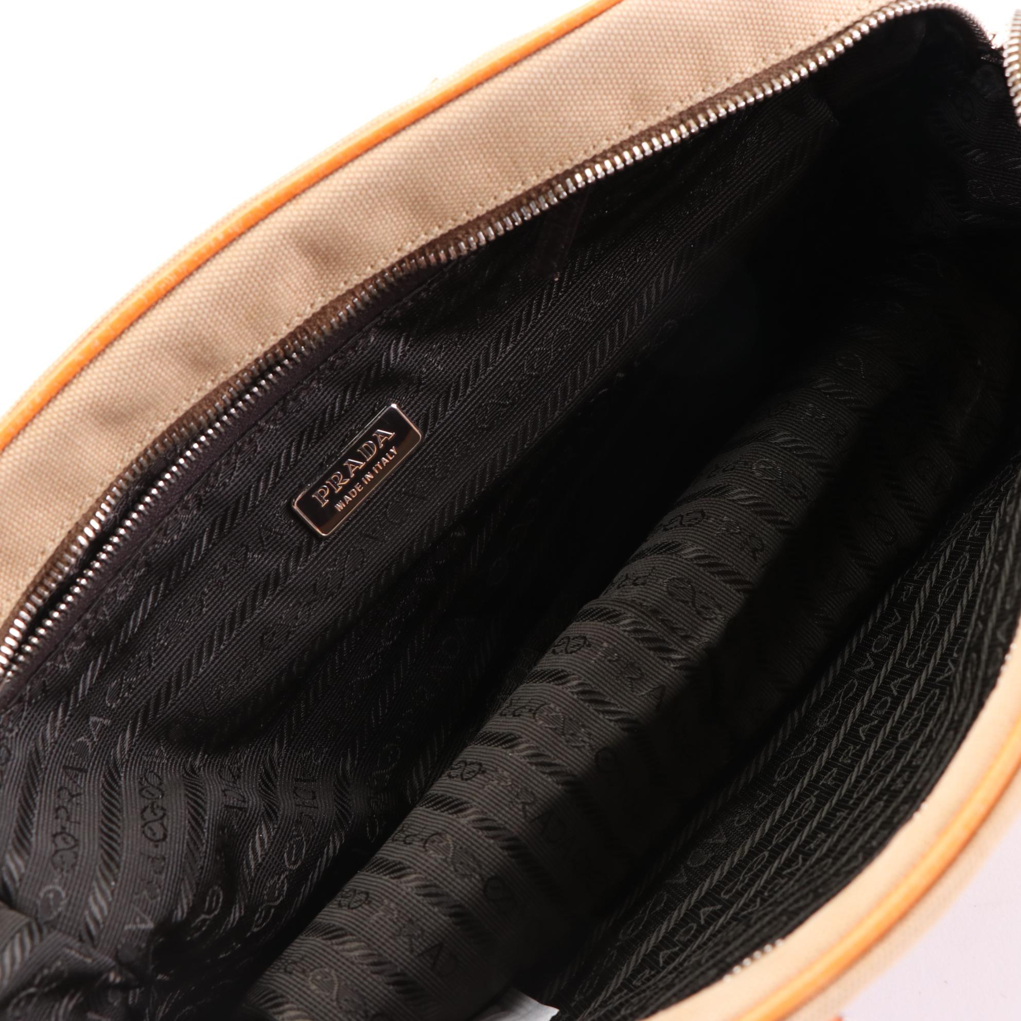 Prada Baguette in Canvas and Cinghi Leather