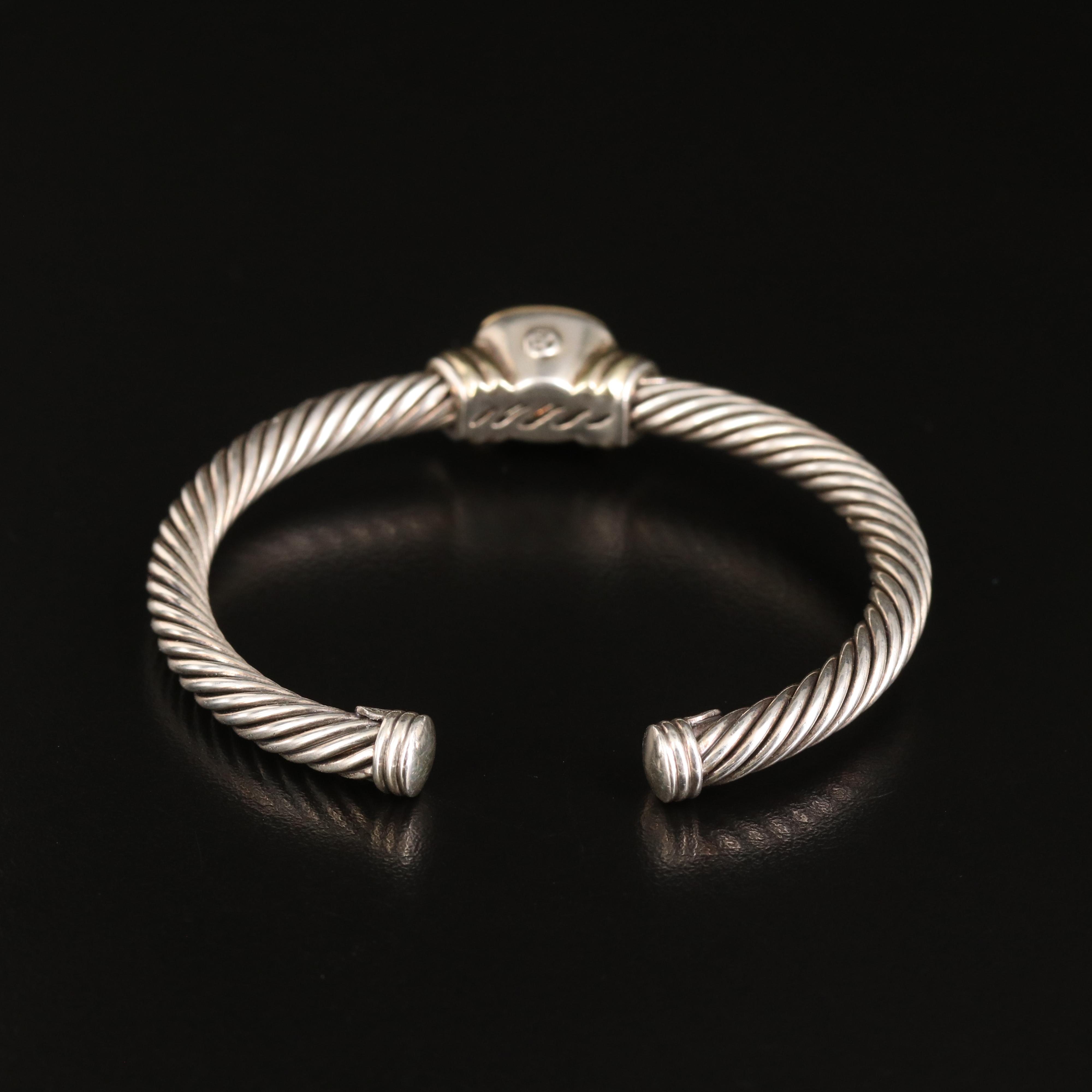 David Yurman Peridot Cable Cuff in Sterling with 14K Accents