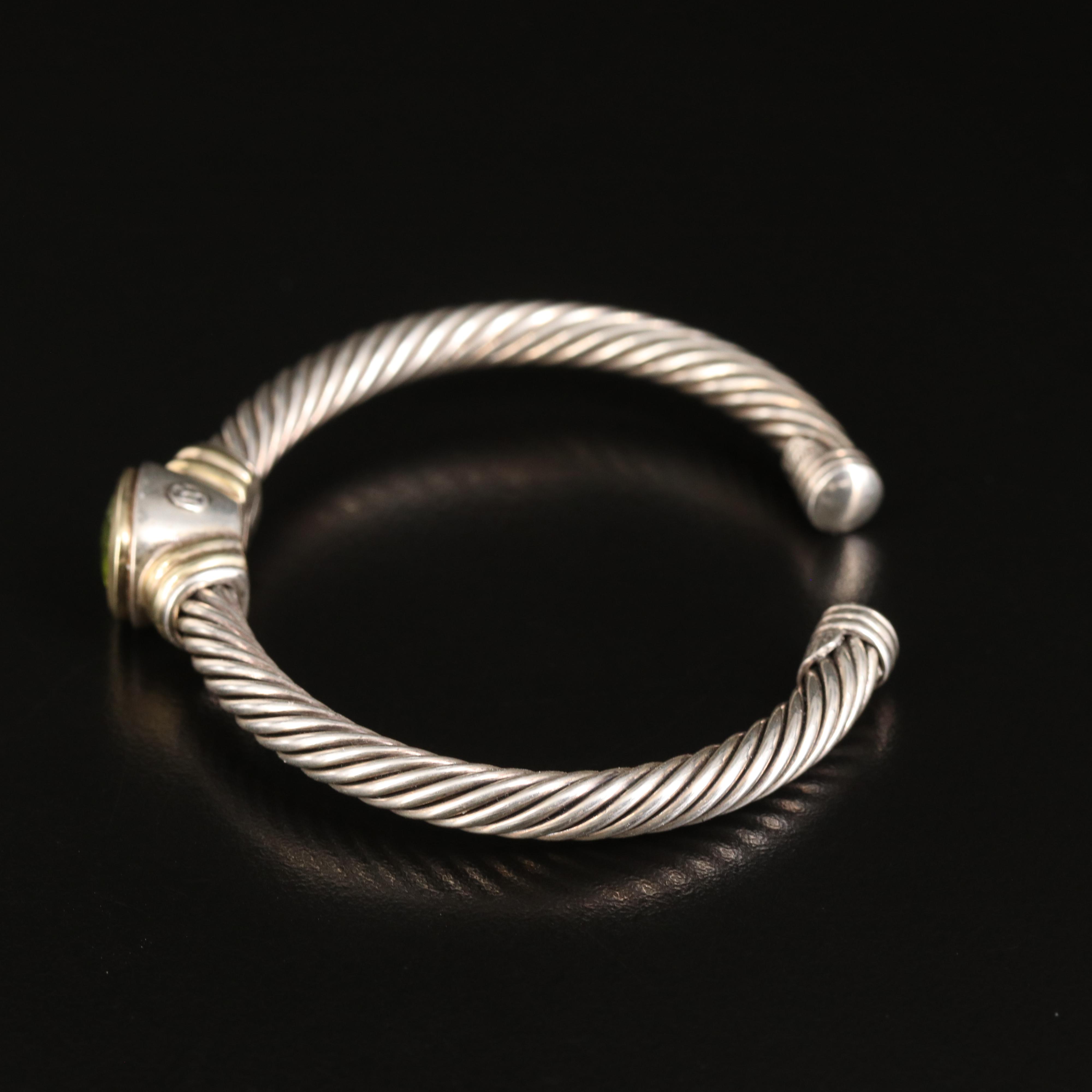 David Yurman Peridot Cable Cuff in Sterling with 14K Accents