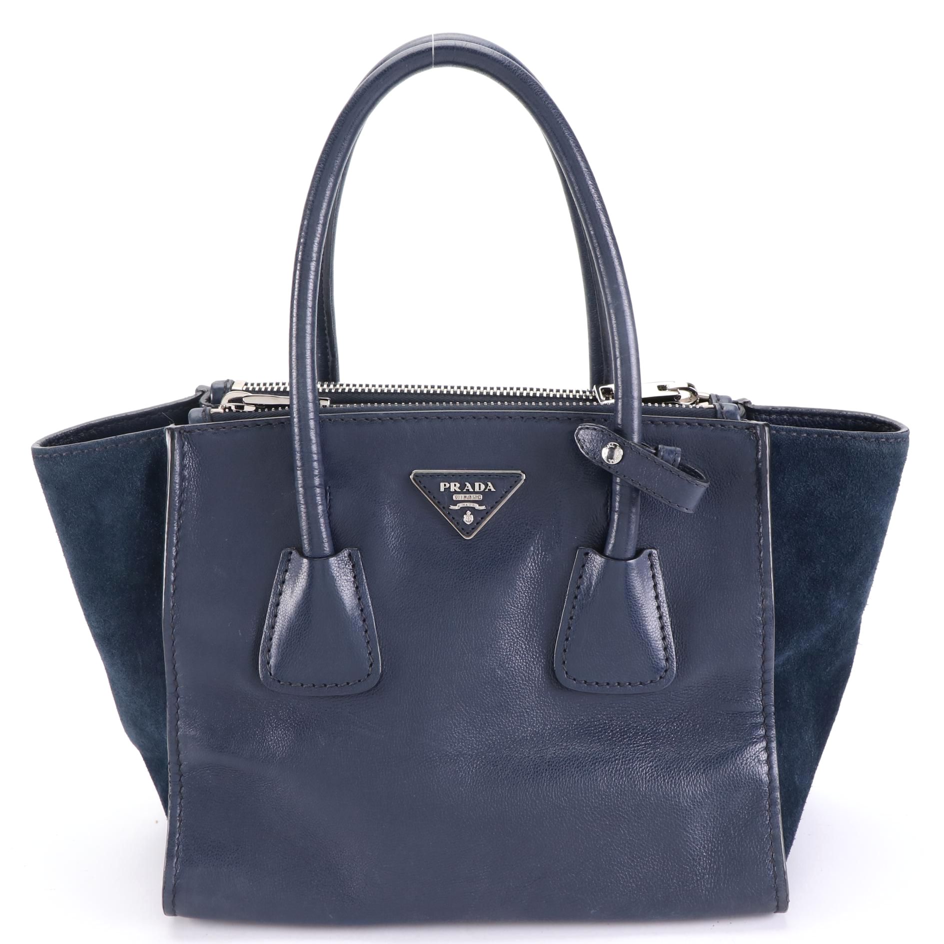 Prada Twin Pocket Tote Small in Baltico Glace Calf and Suede