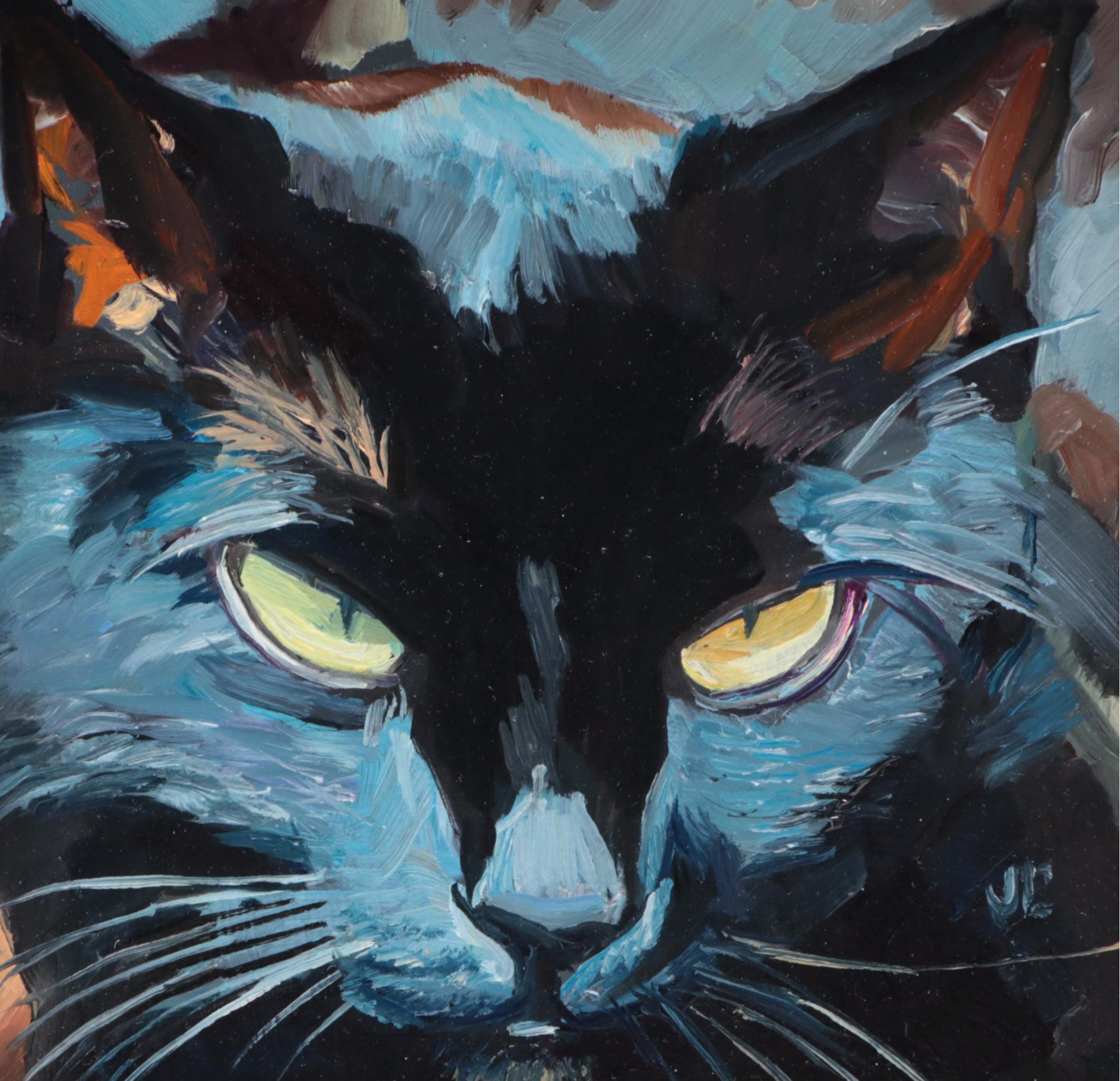 Jeff Claudio Oil Painting of Cat, 21st Century
