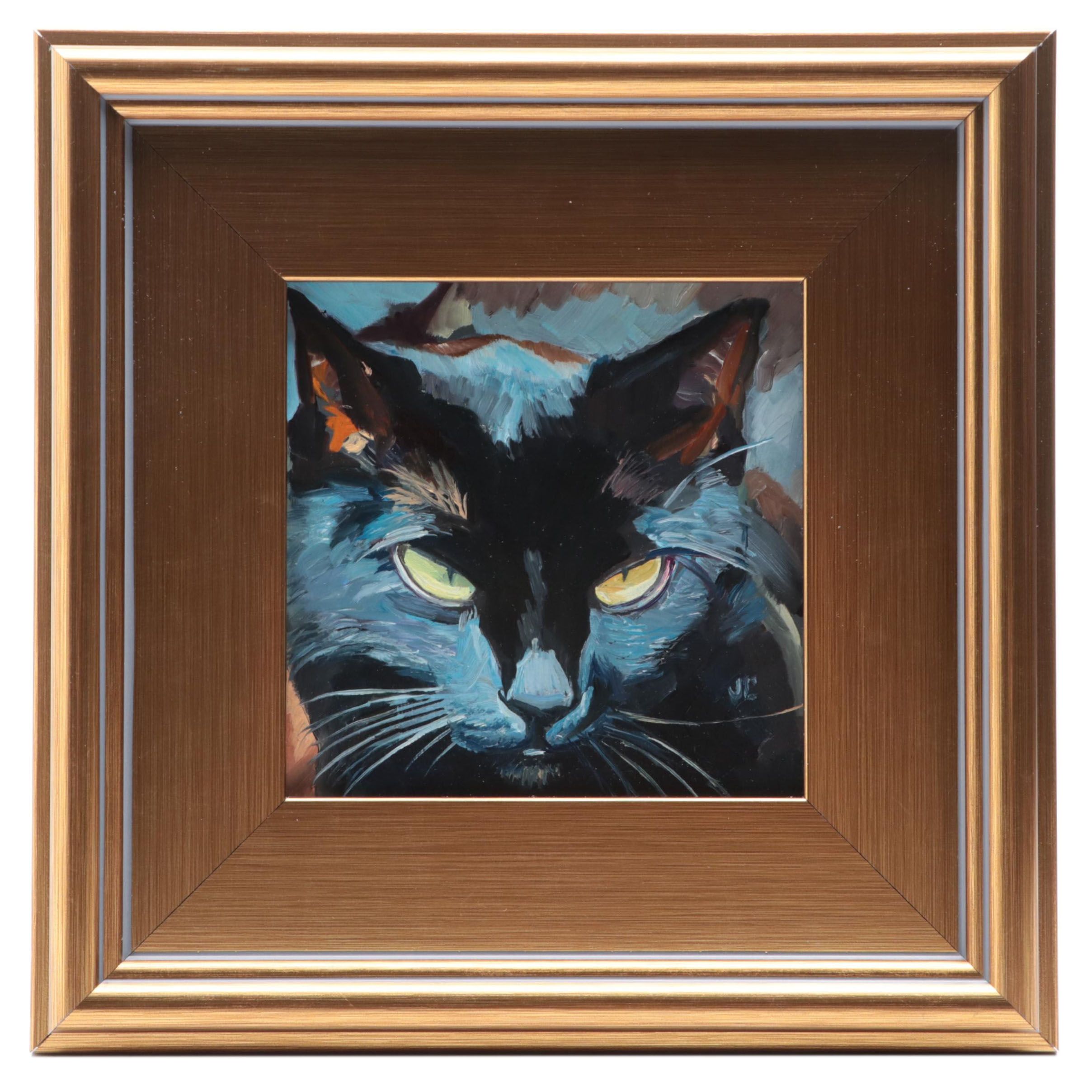 Jeff Claudio Oil Painting of Cat, 21st Century
